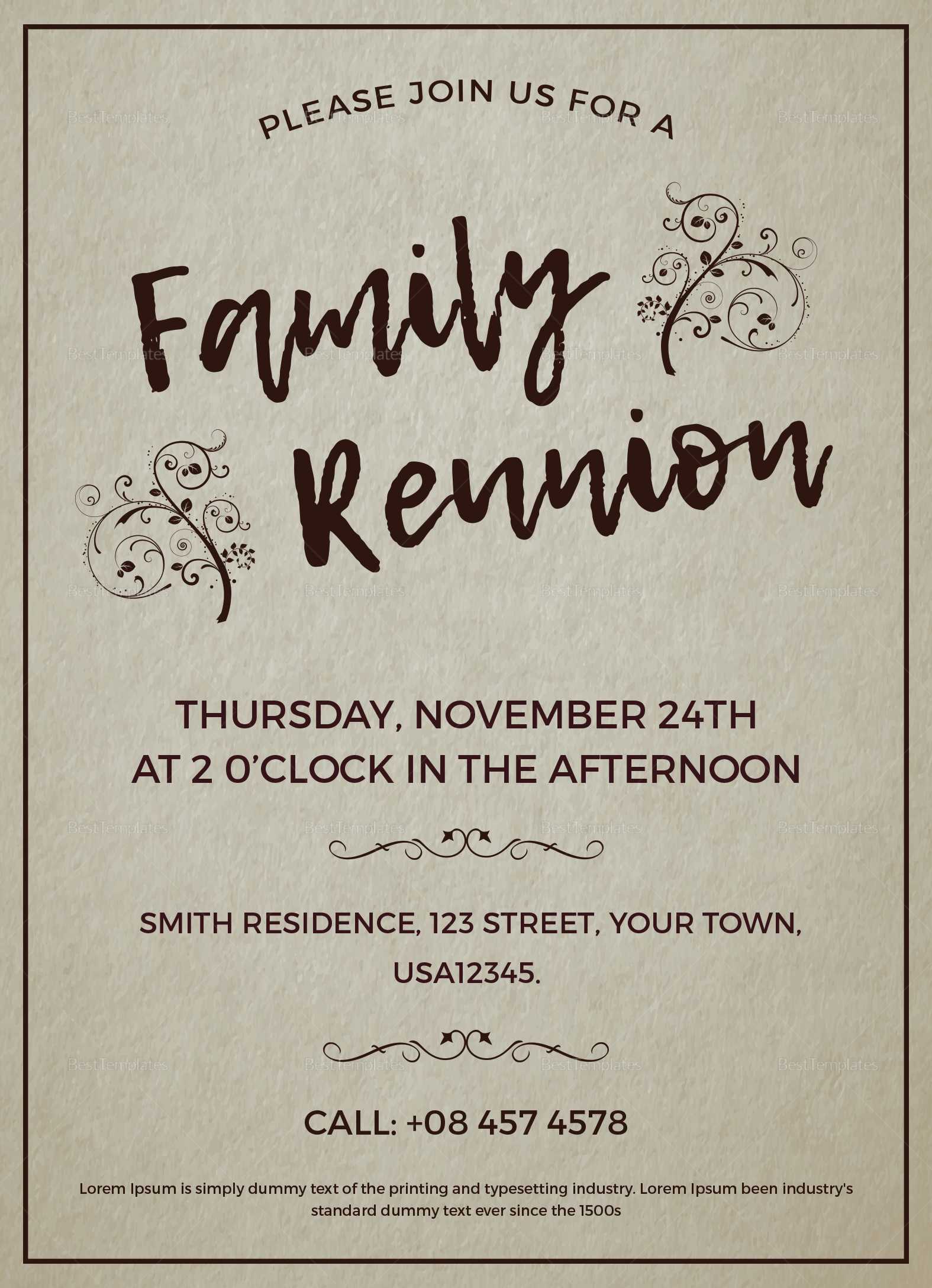 001 Coral State Family Reunion Invitation28229 Invitation Throughout Family Reunion Flyer Template
