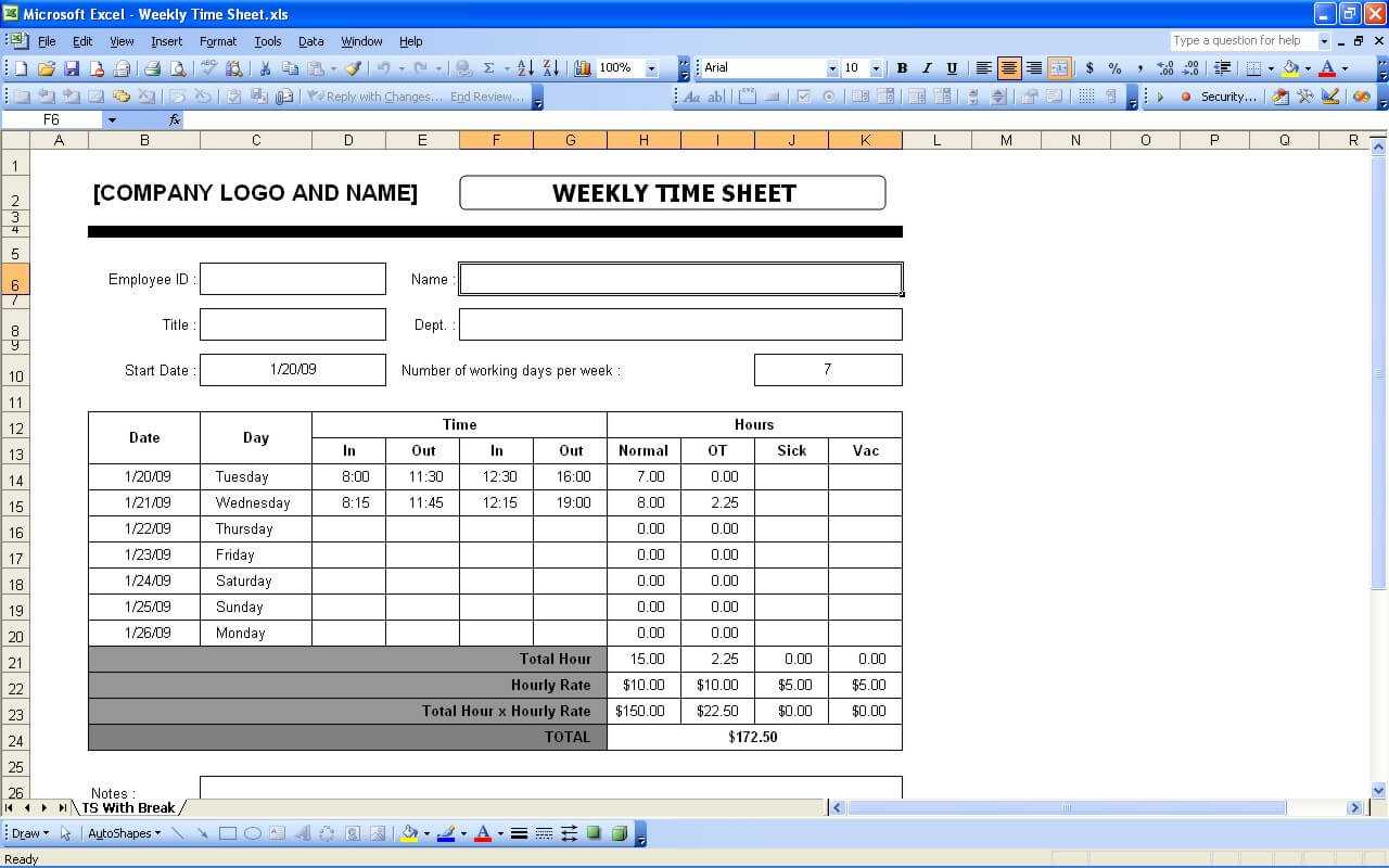 001 Excel Daily Timesheet Template With Formulas Weekly Time With Regard To Excel Timesheet Template With Formulas