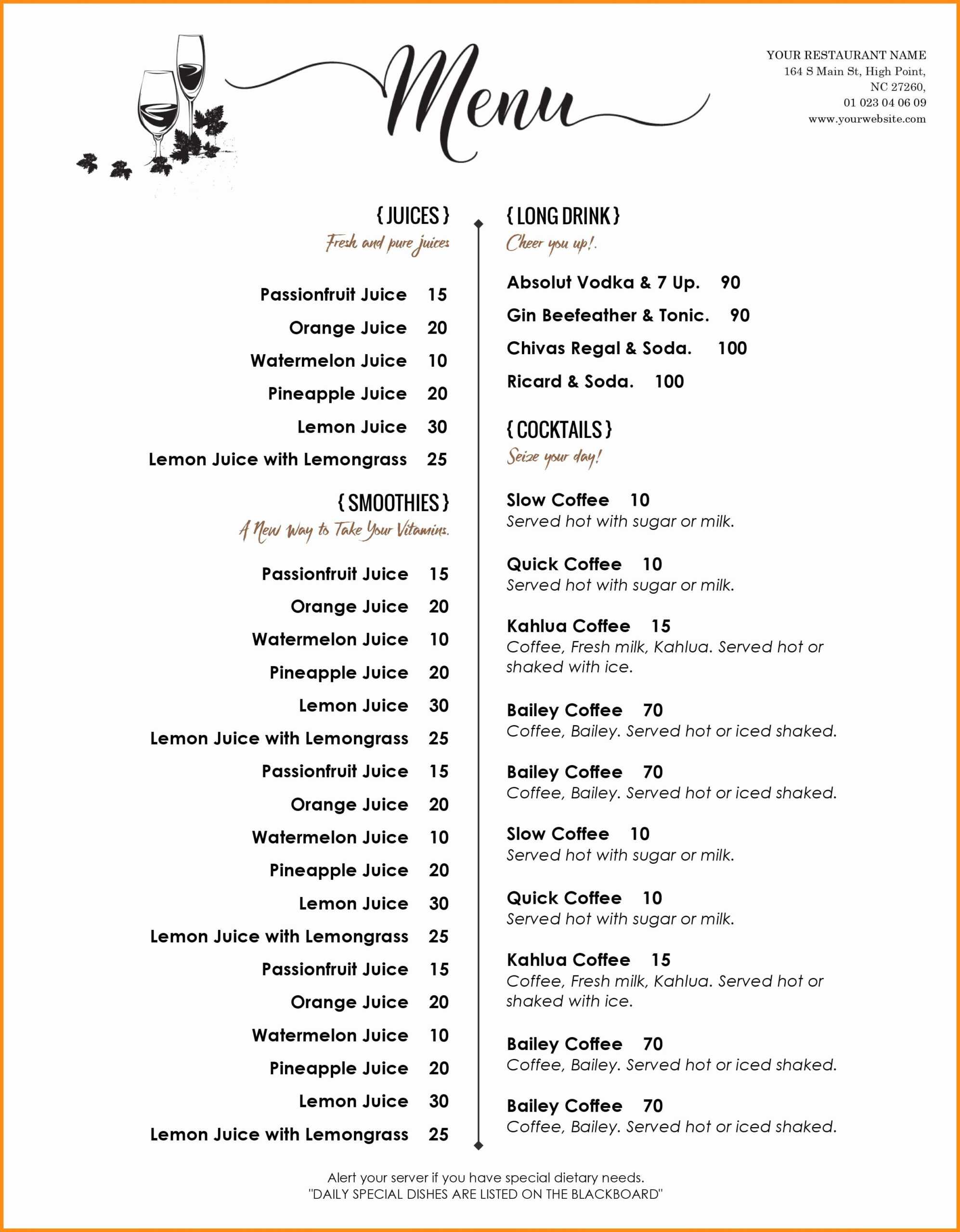 001 Microsoft Word Menu Template Free Download Impressive For Cocktail Menu Template Word Free