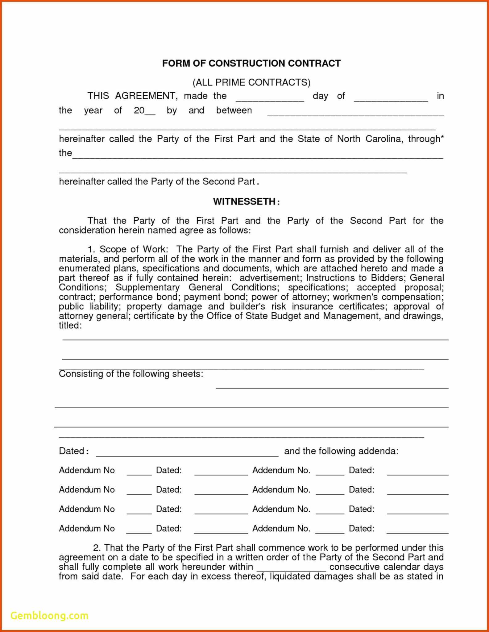 Fill In Blank Printable Roofing Contract Template