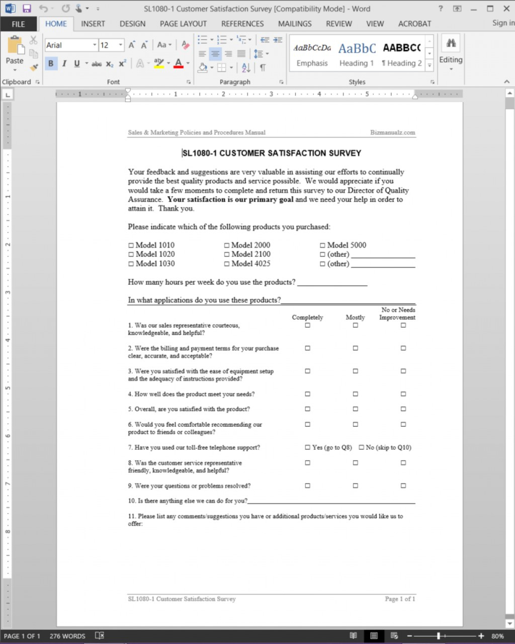 003 Free Employee Satisfaction Survey Template Word Ideas Pertaining To Employee Satisfaction Survey Template Word