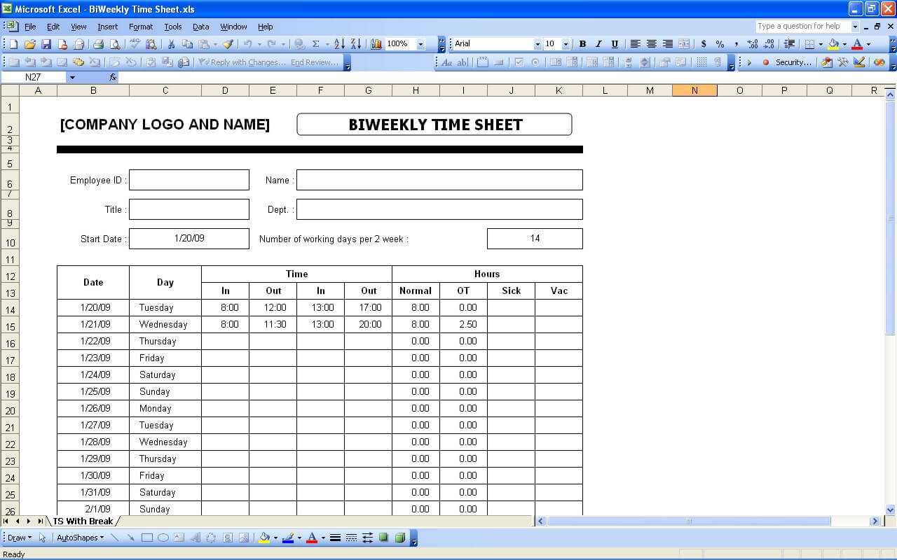 005 Biweekly Time Sheet Template Ideas Excel Timesheet With Intended For Excel Timesheet Template With Formulas