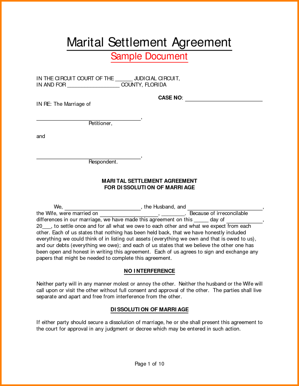 Divorce Settlement Agreement Template Best Professional Templates 4788