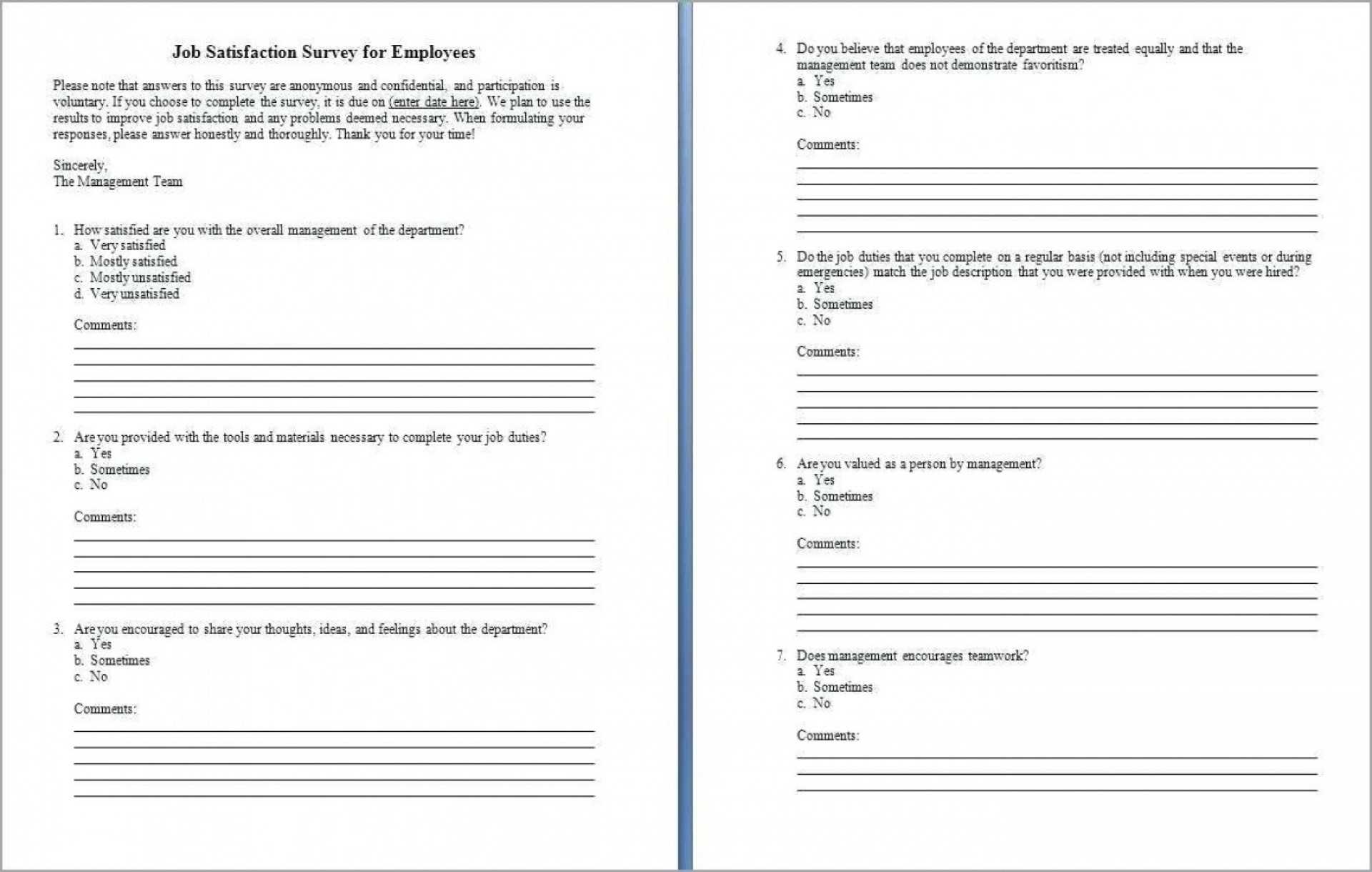 005 Employee Satisfaction Questionnaire Template Word Ideas Inside Employee Satisfaction Survey Template Word
