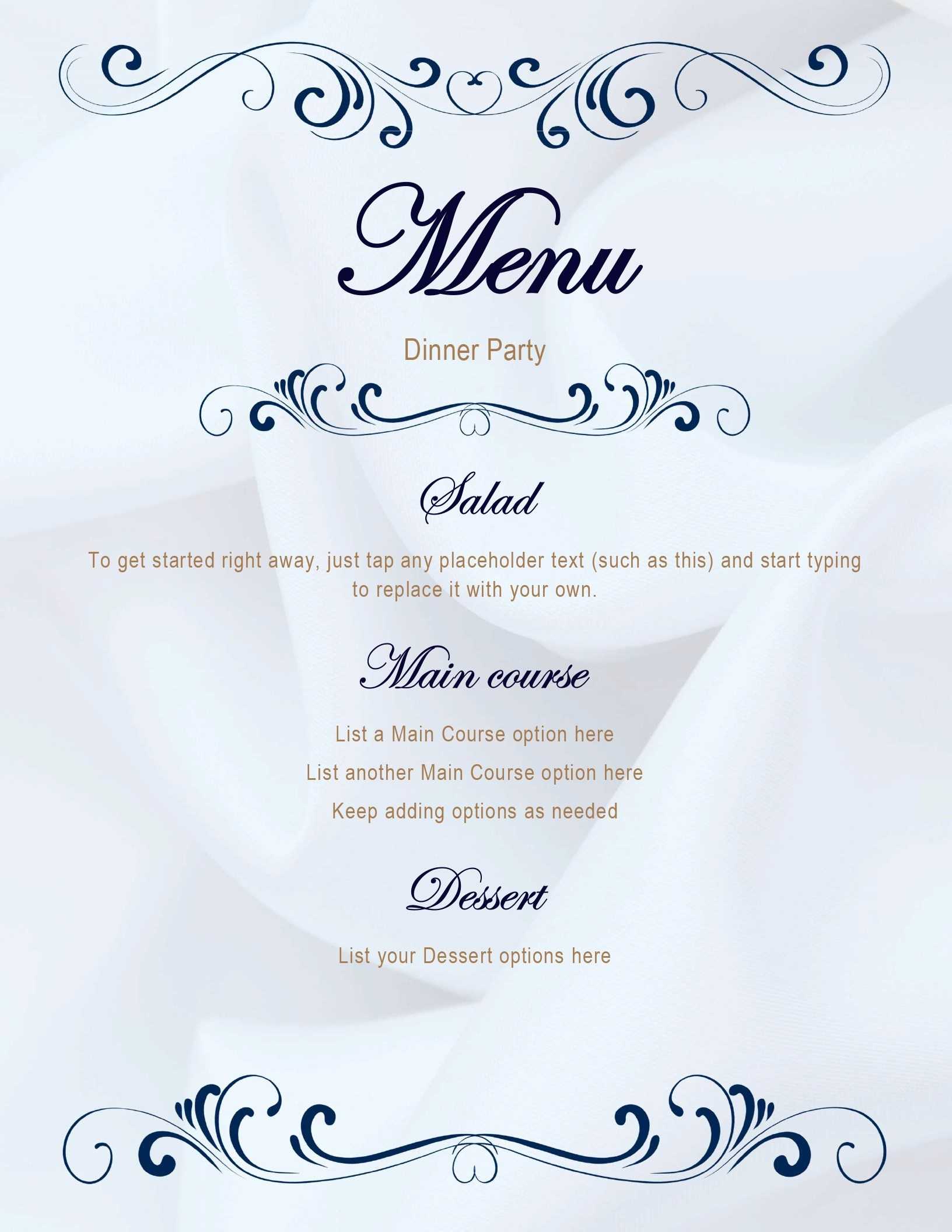 005 Menus Office Free Printable Dinner Party Menu Template Pertaining To Free Printable Menu Template