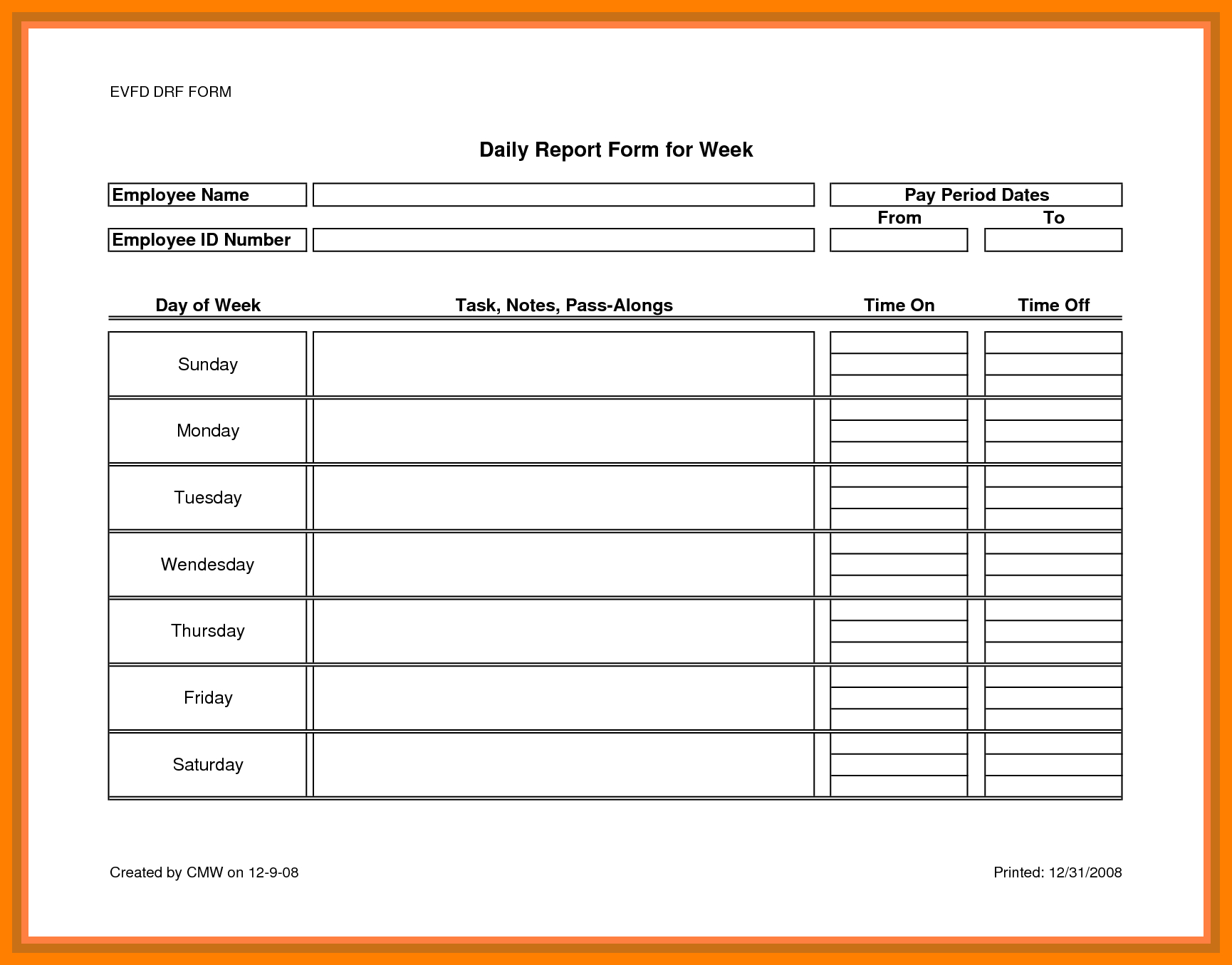 007 Daily Work Report Template Ideas Reports Business Intended For Employee Daily Report Template