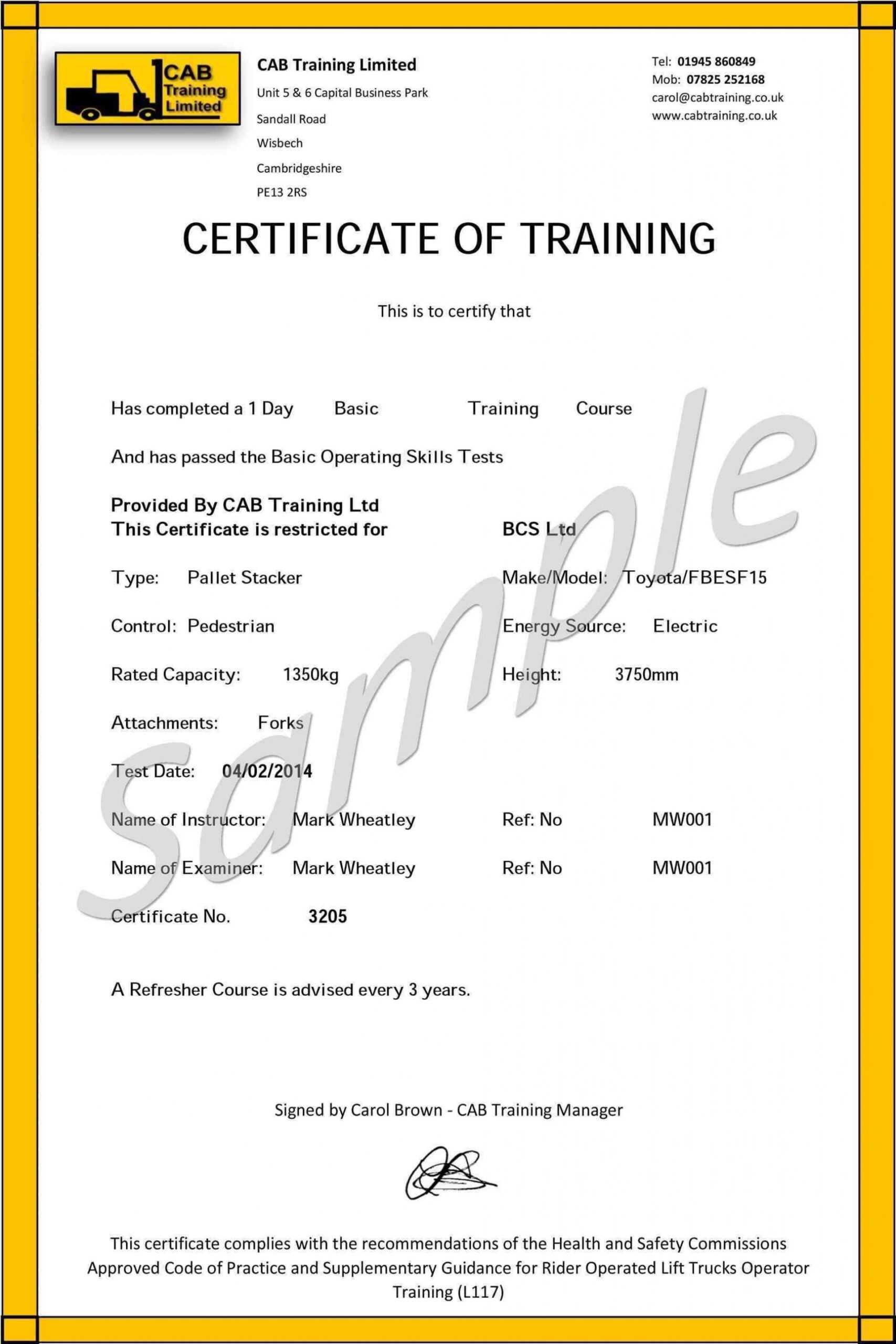 009 Forklift Certification Card Template Free Original Pertaining To Forklift Certification Card Template