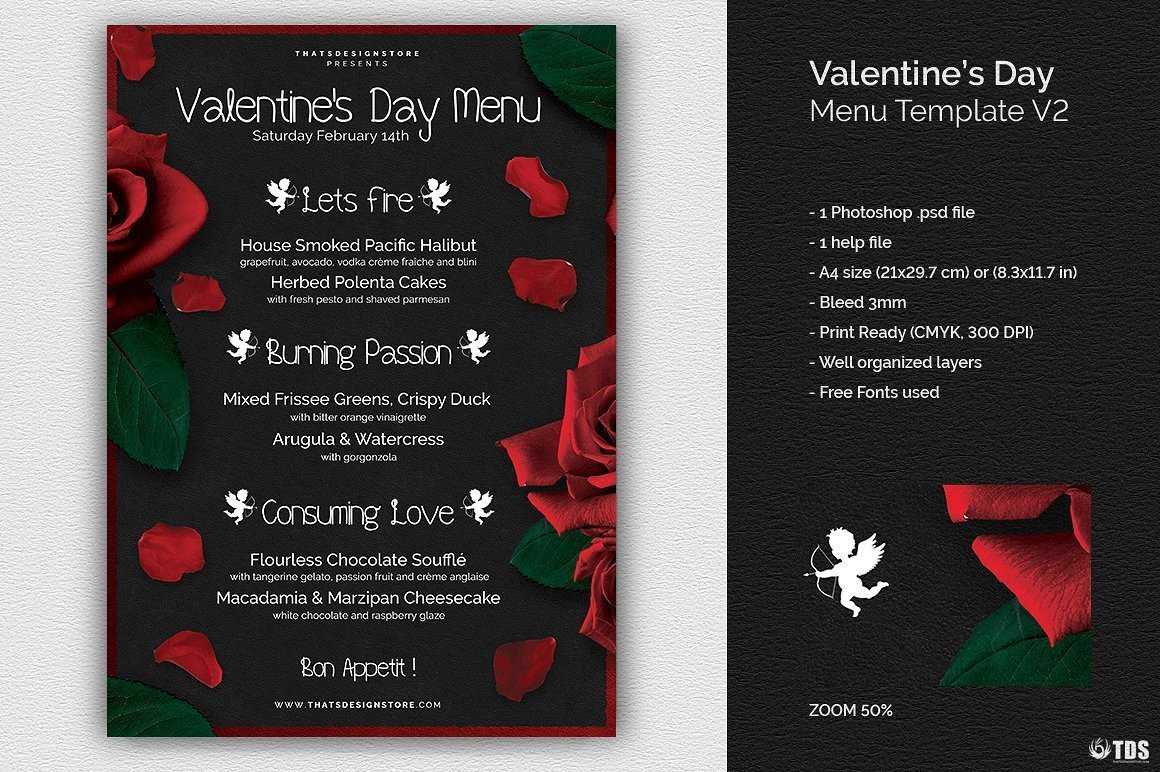 010 02 Valentines Day Menu Template V2 Free Download Pertaining To Free Valentine Menu Templates