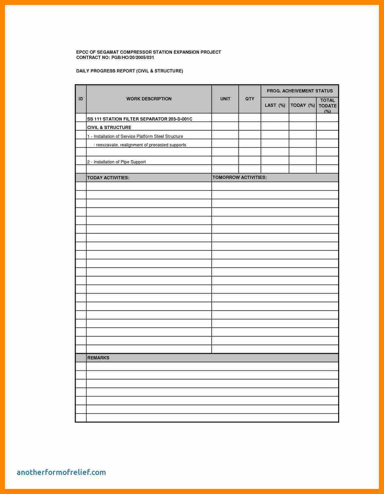 010 Daily Progress Report Format Construction Status For Construction Daily Progress Report Template