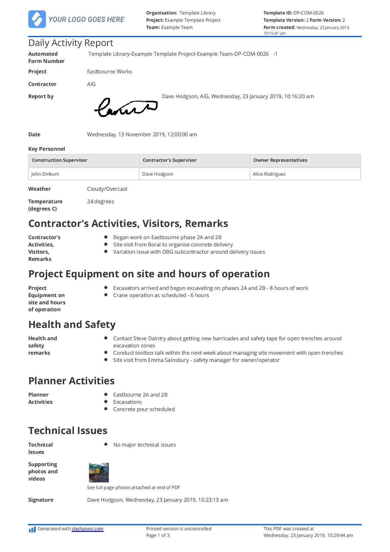 014 Template Ideas Daily Construction Site Report Format In Pertaining To Customer Site Visit Report Template