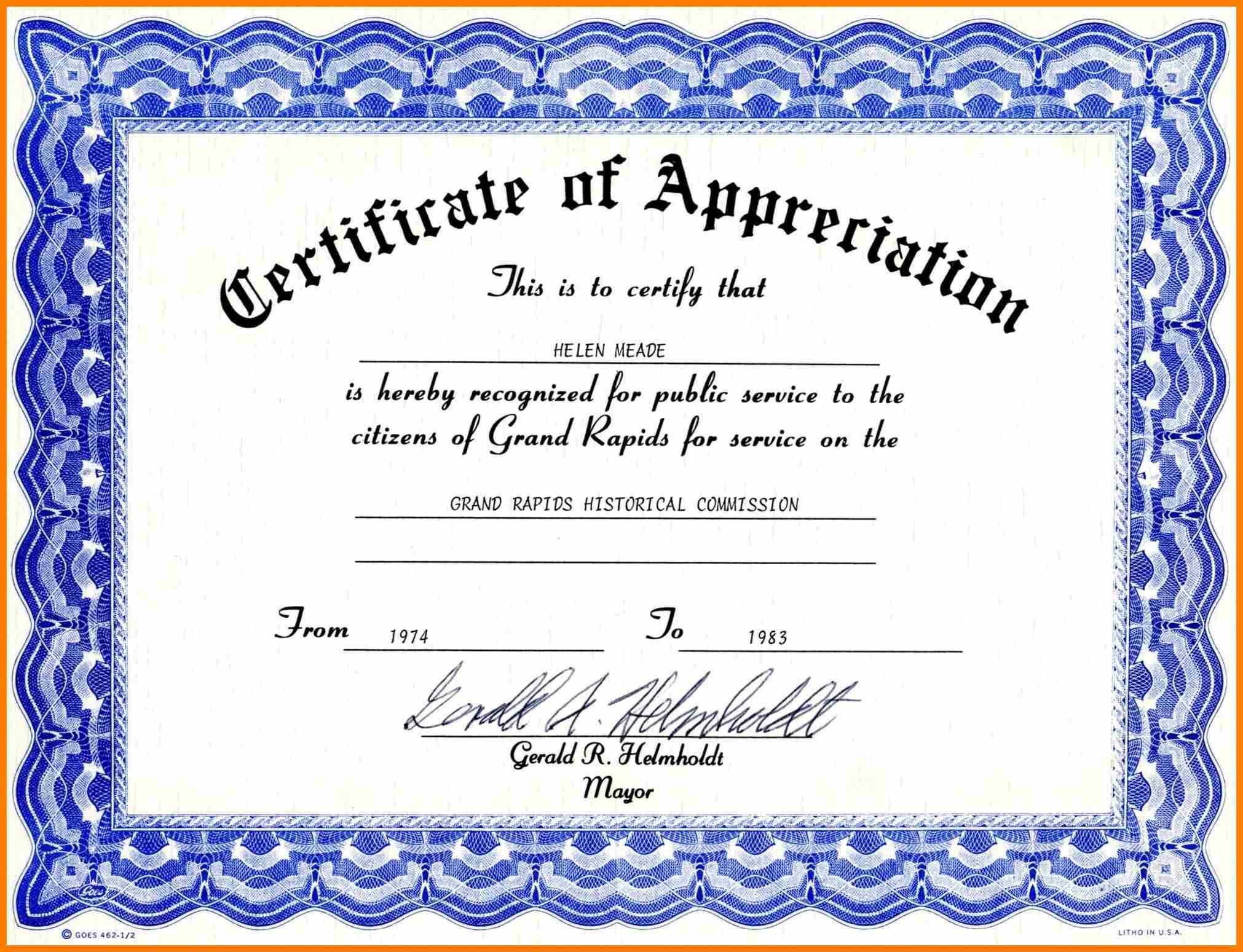 016 Template Ideas Certificate Of Appreciation Design Free Intended For Free Certificate Of Appreciation Template Downloads