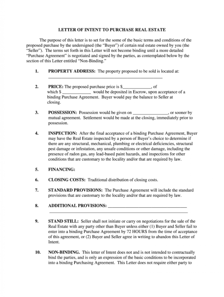 017 Real Estate Letter Intent Template Free Download Ideas in Estate ...