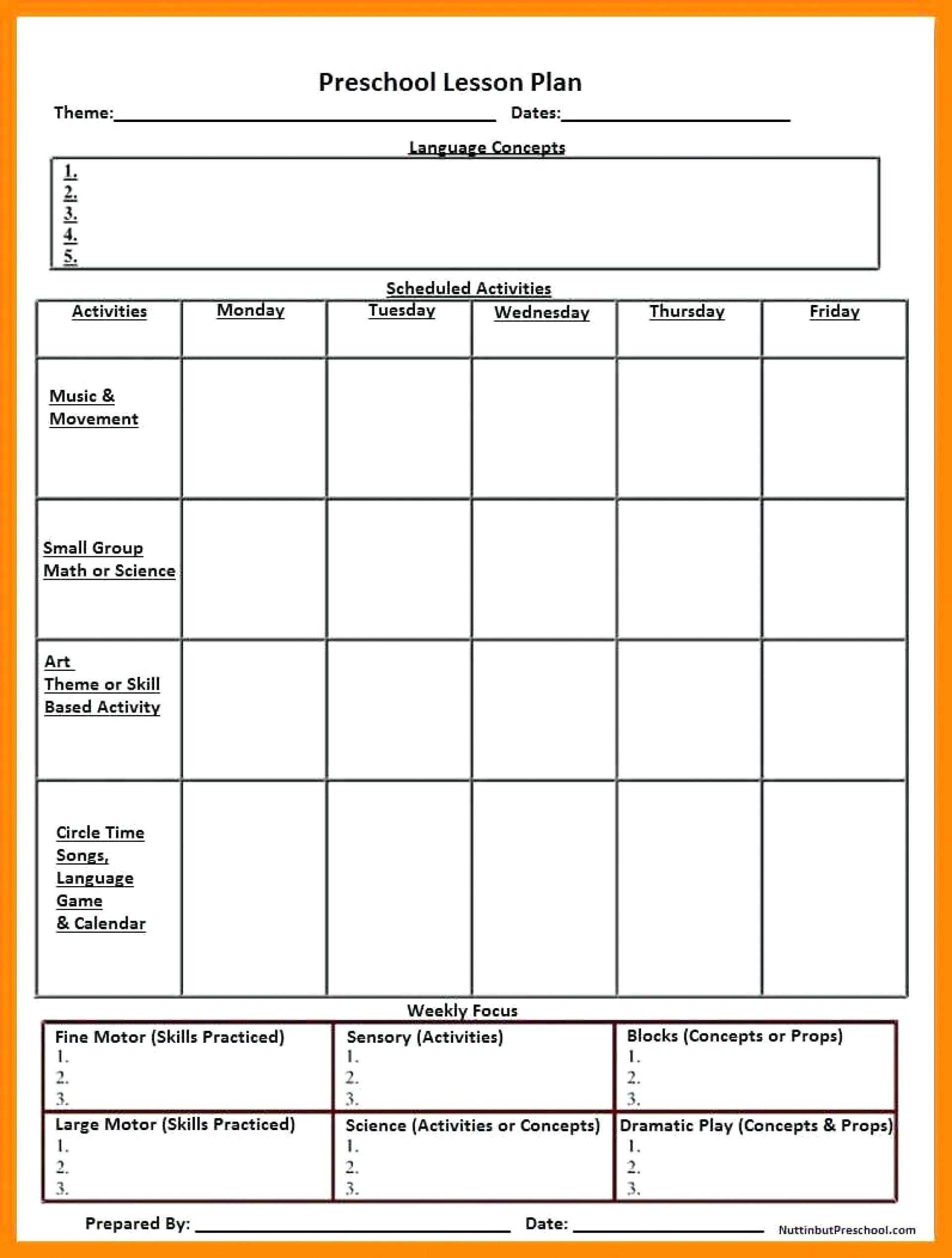 018 Template Ideas Lesson Plans For Preschool Free Printable In Free Printable Preschool Lesson Plan Template