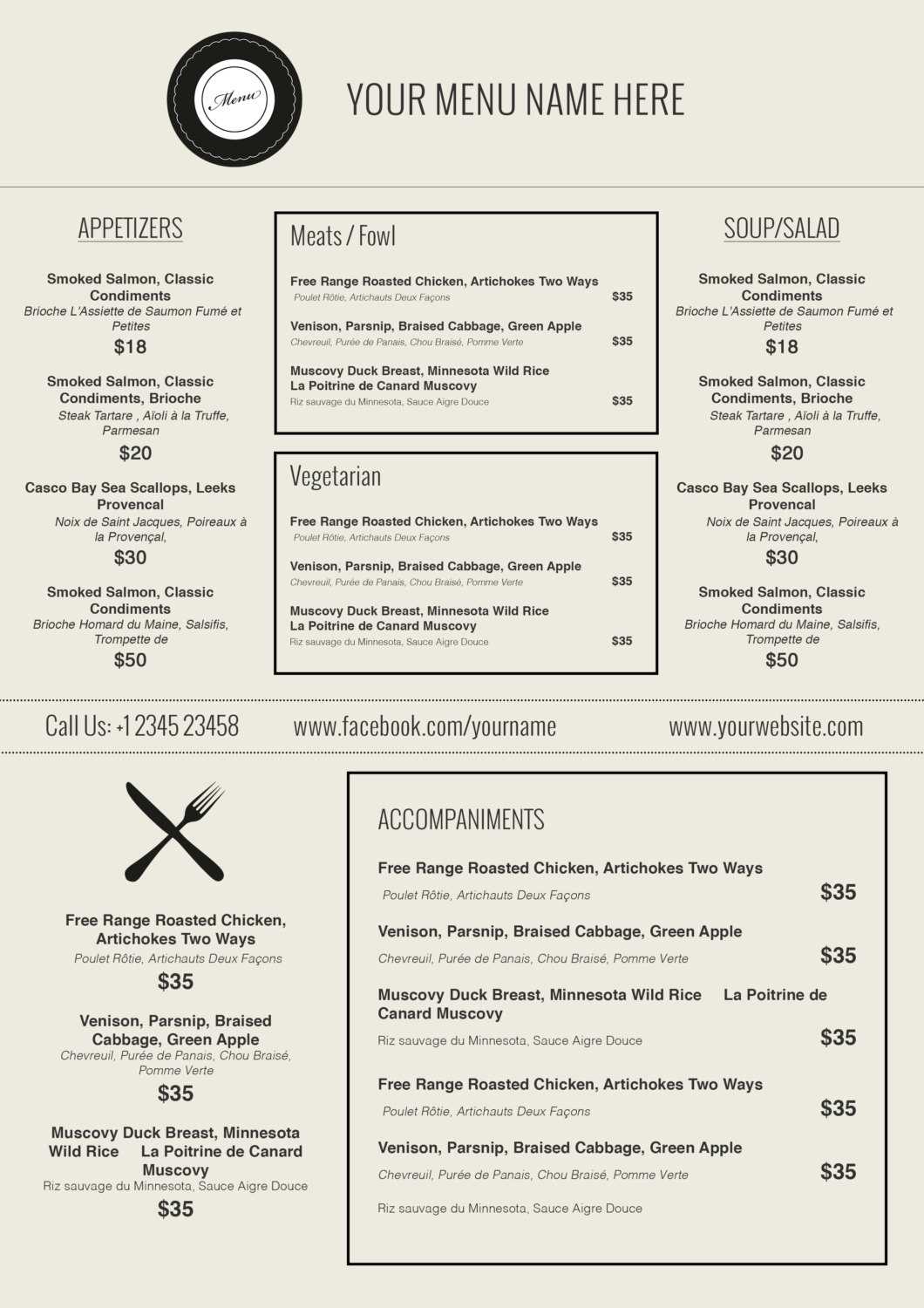 019 Friench Food Menu Template In Ms Word Templates Ideas In Free Restaurant Menu Templates For Word