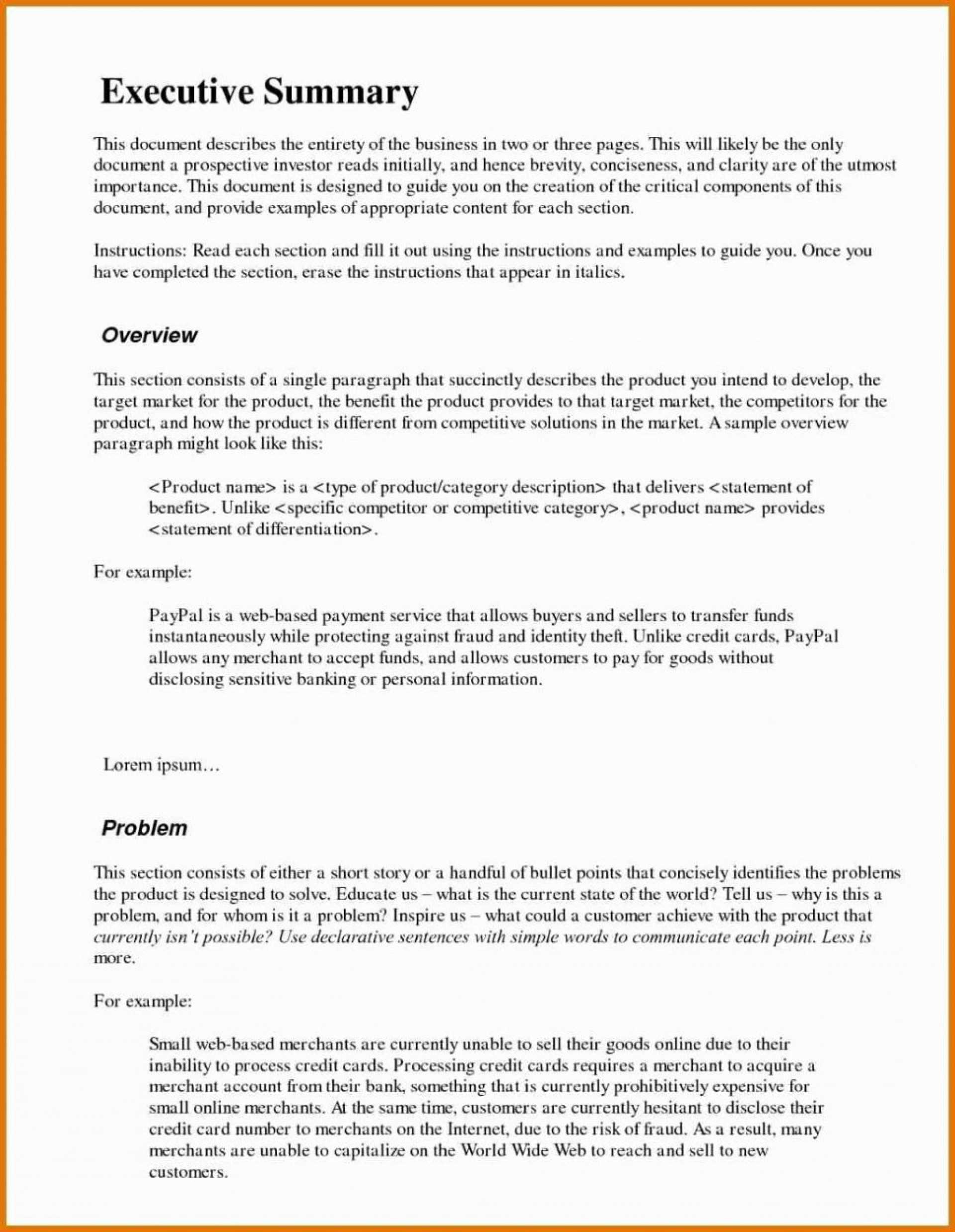 019 Template Ideas Executive Summary For Proposal Business Inside Executive Summary Of A Business Plan Template