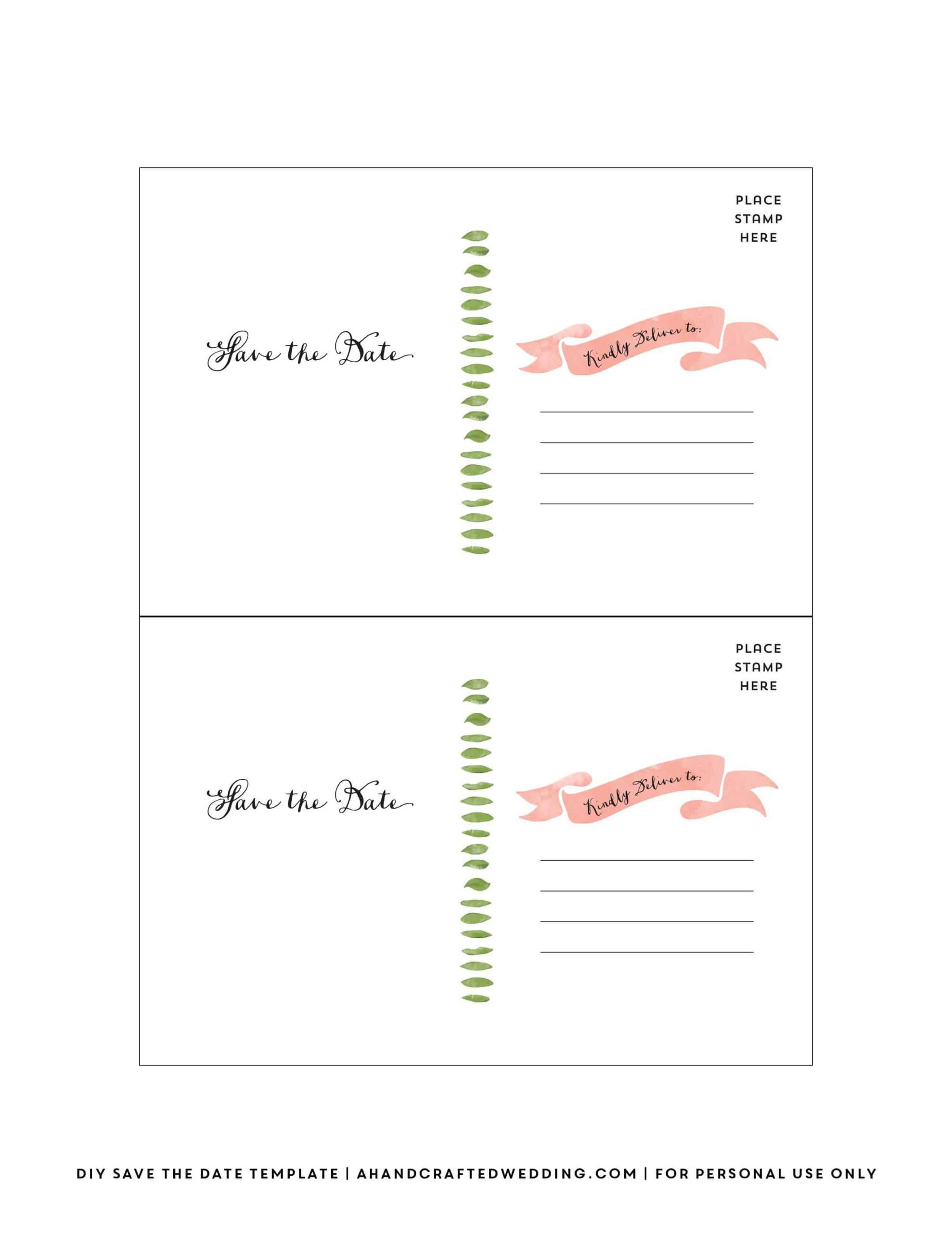 022 Per Page Diy Save The Date Postcard For Personal Use Regarding Free Postcard Template 4 Per Page