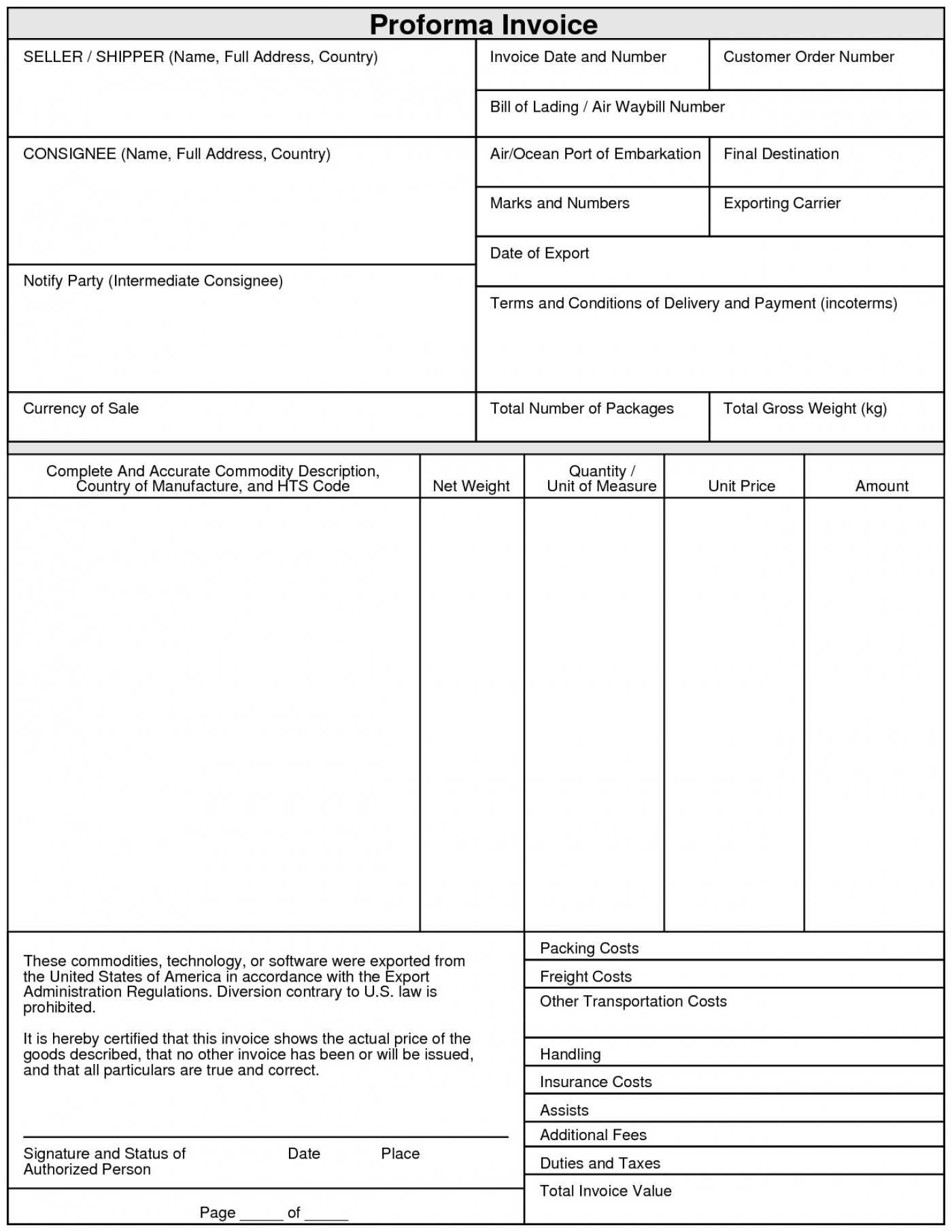 023 Proforma Invoice Template Pdf Inspirational Of Ideas With Export Invoice Template Quickbooks