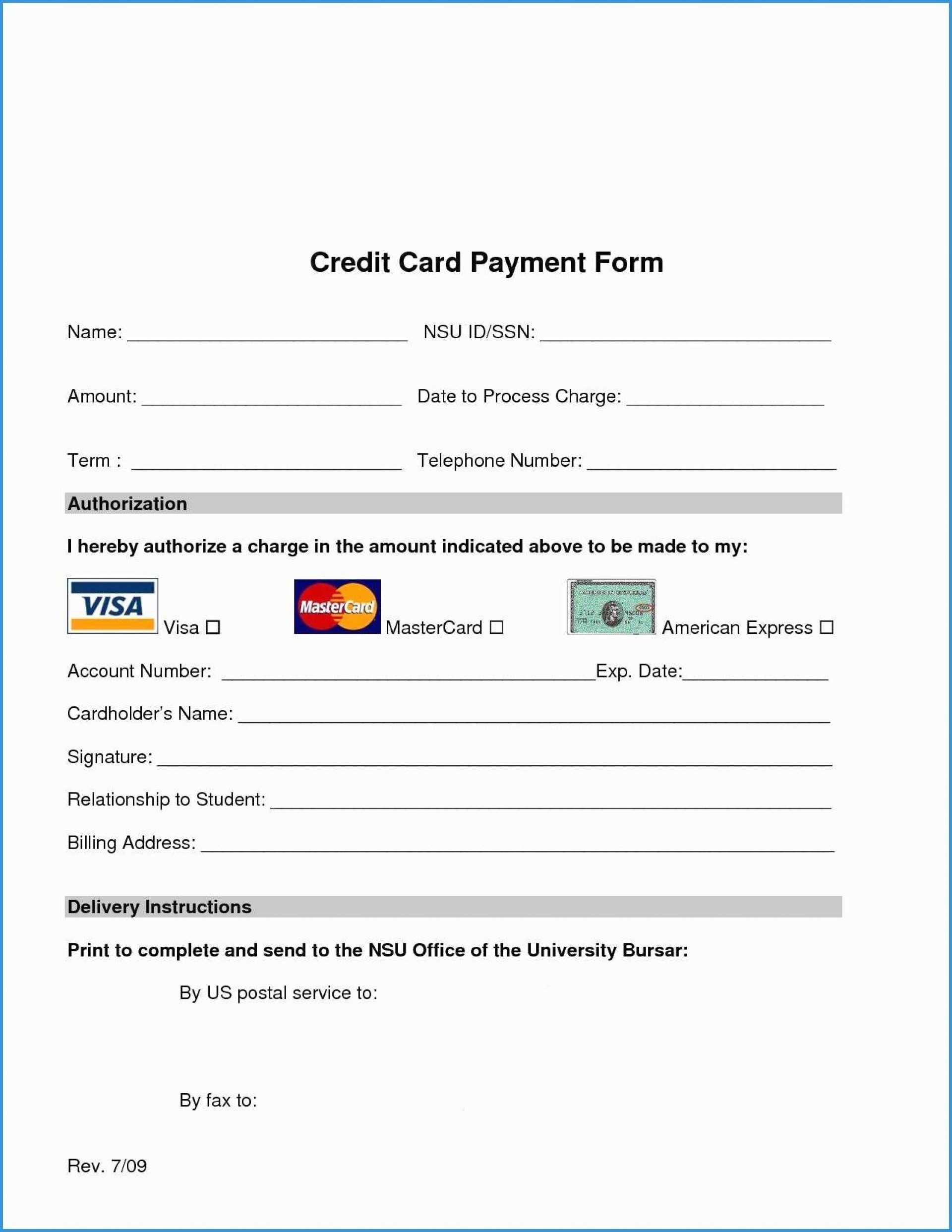 024 Credit Card Authorization Form Template Free Printable Intended For Credit Card Billing Authorization Form Template