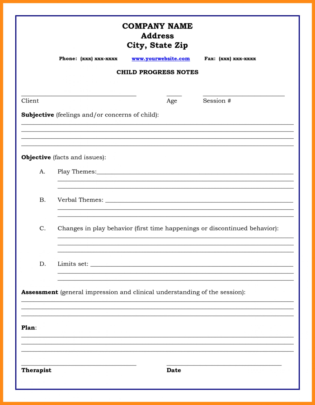 Soap Notes Counseling Template