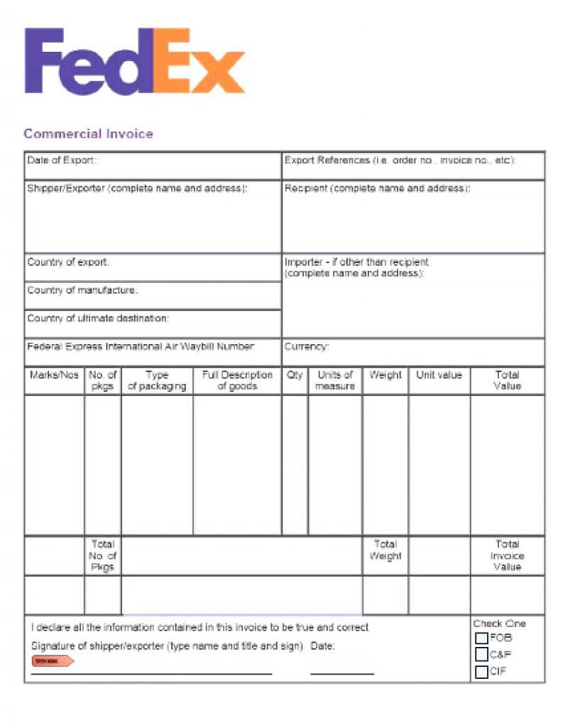 025 Template Ideas Commercial Invoice Pdf Fillable Fedex With Fedex Proforma Invoice Template