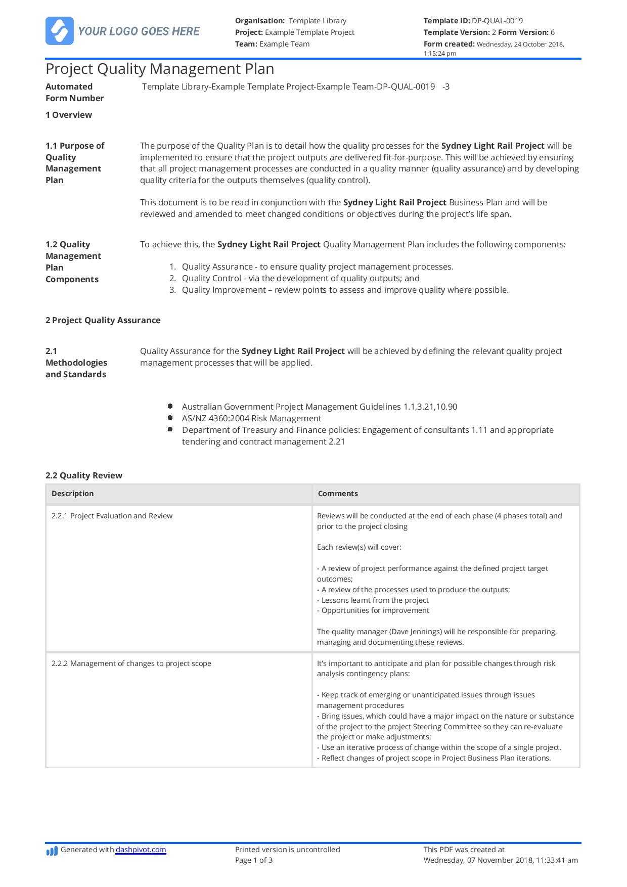 026 Quality Plan Template Free Construction Management And Throughout Construction Business Plan Template Free