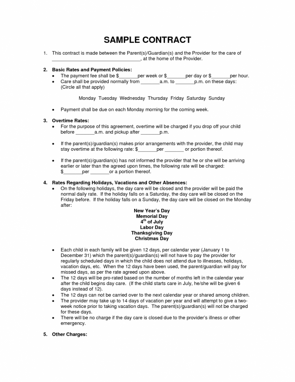 026 Template Ideas 20Service Provider Agreement South Africa Inside Daycare Contract Template