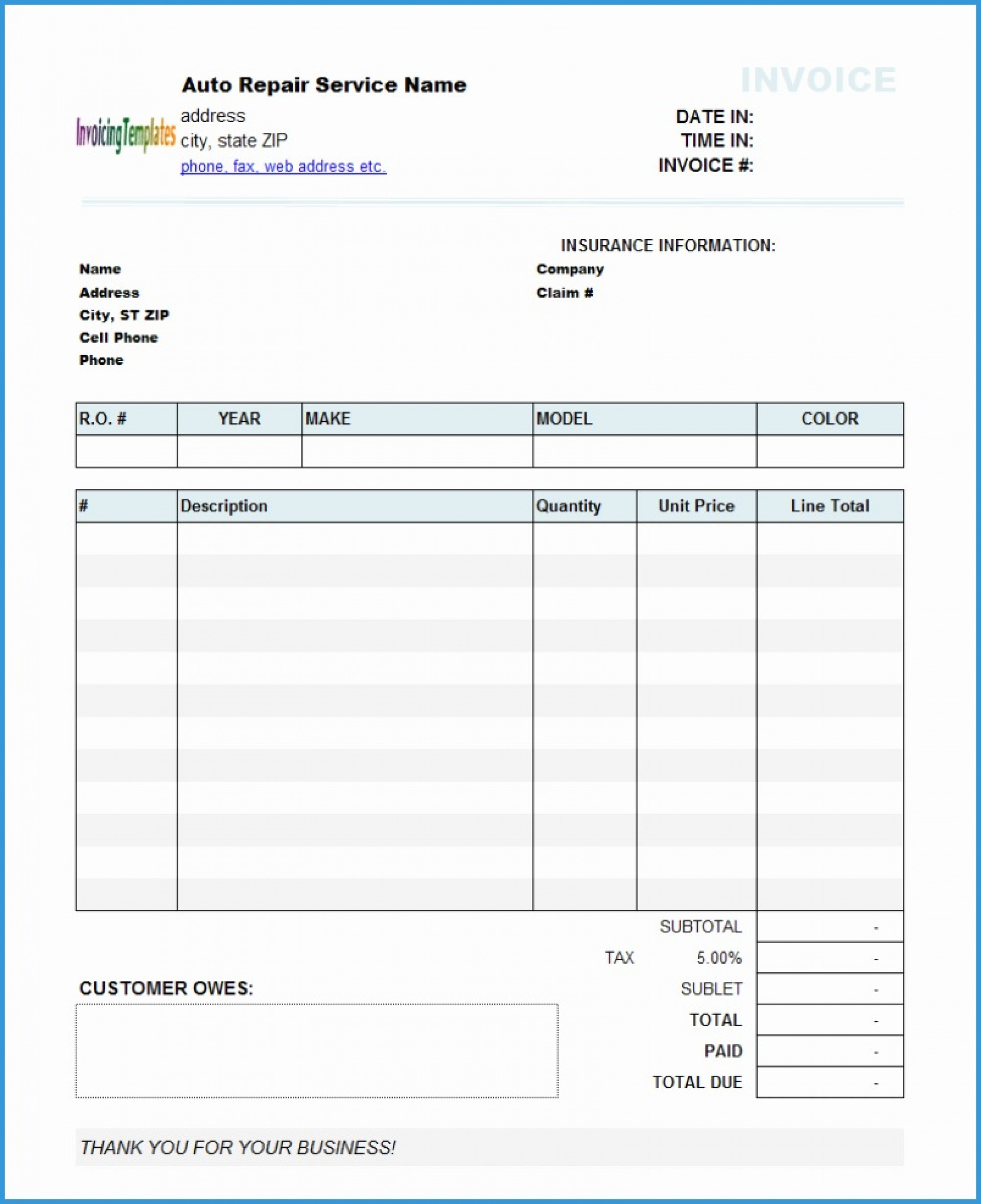 028 Auto Repair Invoice Templates Template Ideas Body Shop For Free Auto Repair Invoice Template Excel