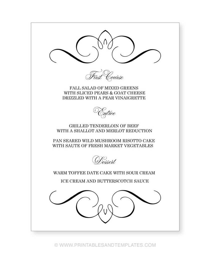 028 Menu Template Free Printable Wedding Templates Ideas Regarding Free Printable Menu Templates For Wedding