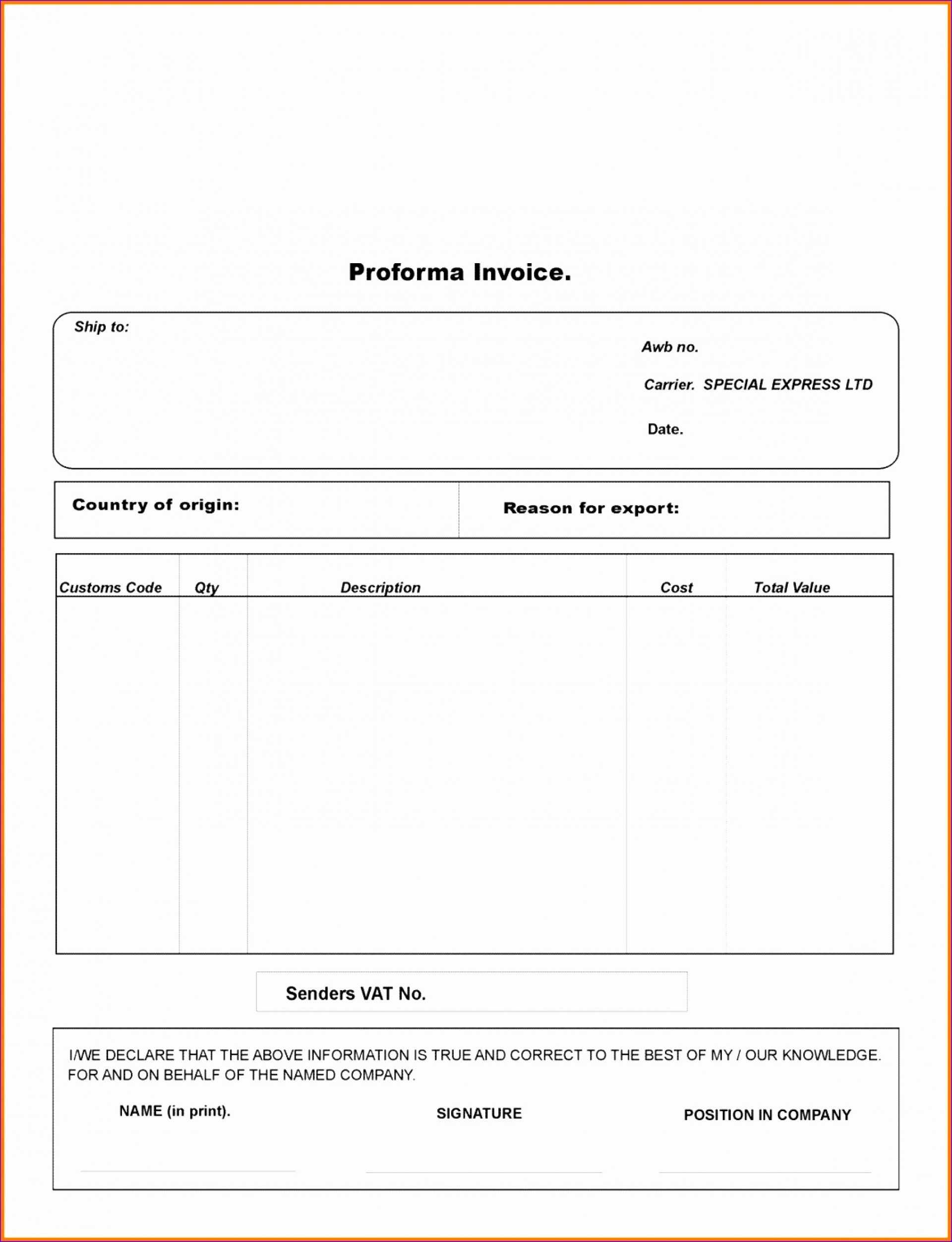 downloadable simple proforma invoice template