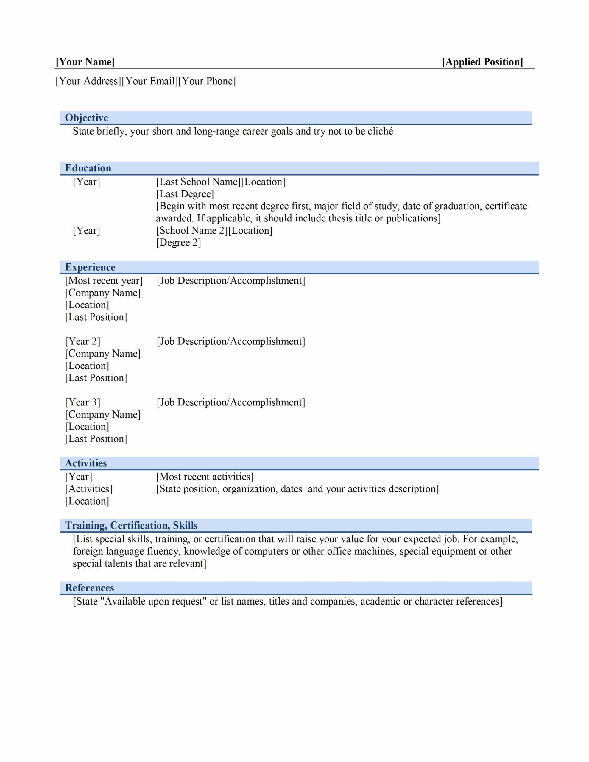 029 Chronological Resume Template Microsoft Word Tjfs Inside Free Basic Resume Templates Microsoft Word