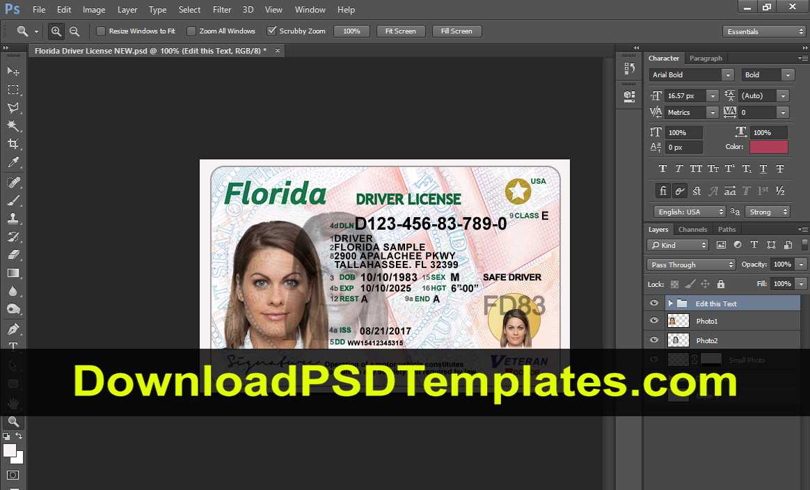 029 Florida Photoshop Driver License Template New High Throughout Florida Id Card Template