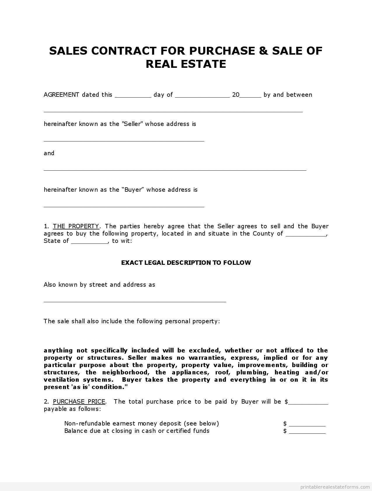 030 Real Estate Purchase Agreement Template Simple Land Form With Free Real Estate Purchase Agreement Template