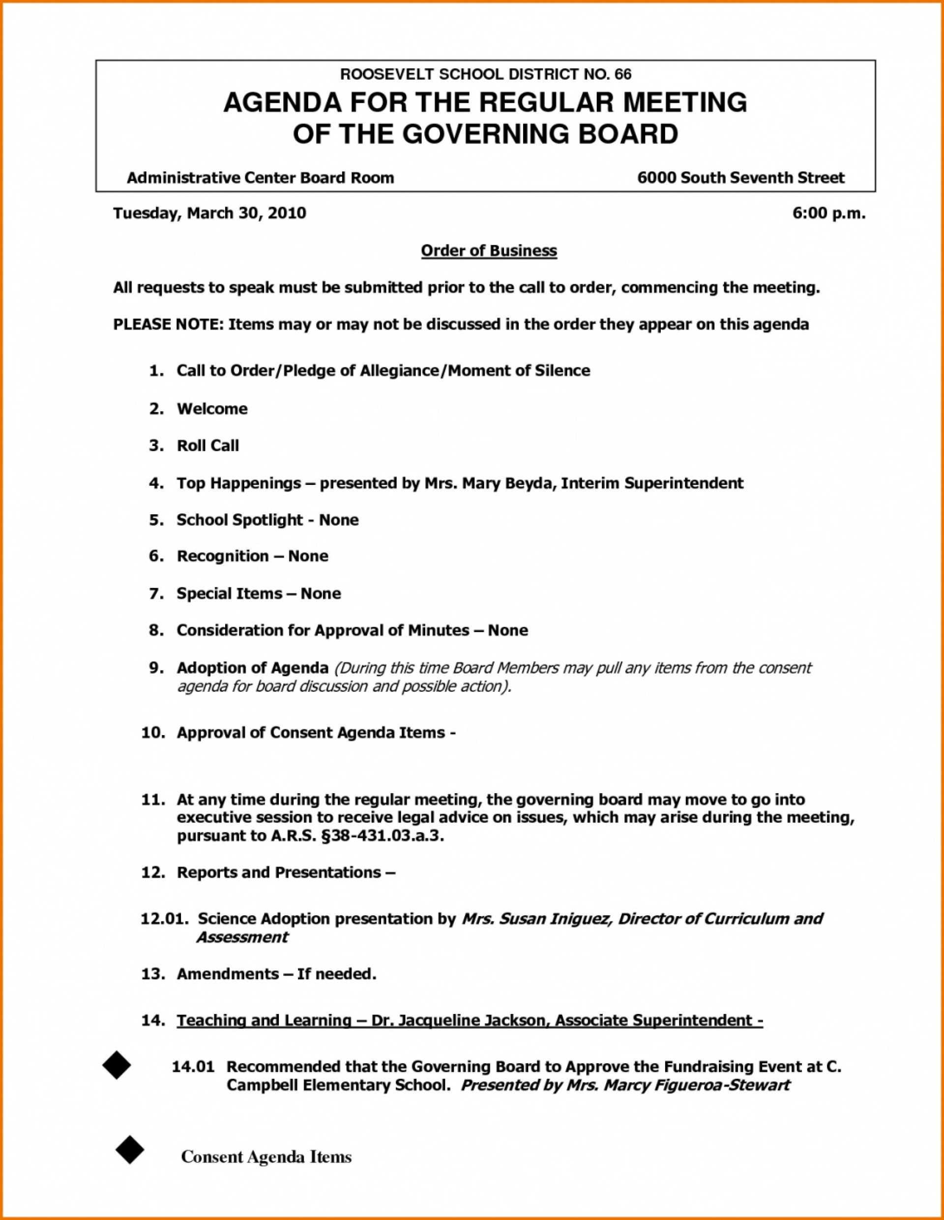 032 Free Nonprofit Board Meeting Agenda Template Ideas Throughout Consent Agenda Template