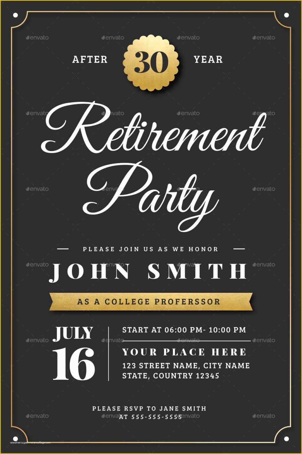 032 Retirement Party Announcement Template Free Of Gold throughout