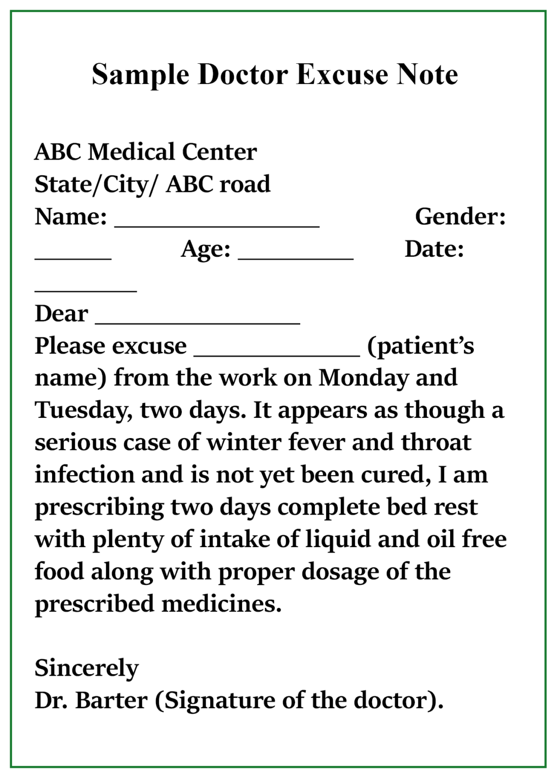 Dr Excuse Note Template