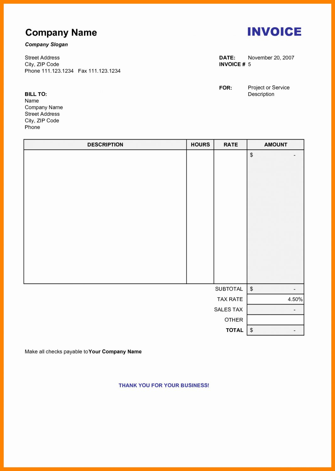 045 Free Billing Invoice Template Microsoft Word 20Free Pertaining To Free Printable Invoice Template Microsoft Word