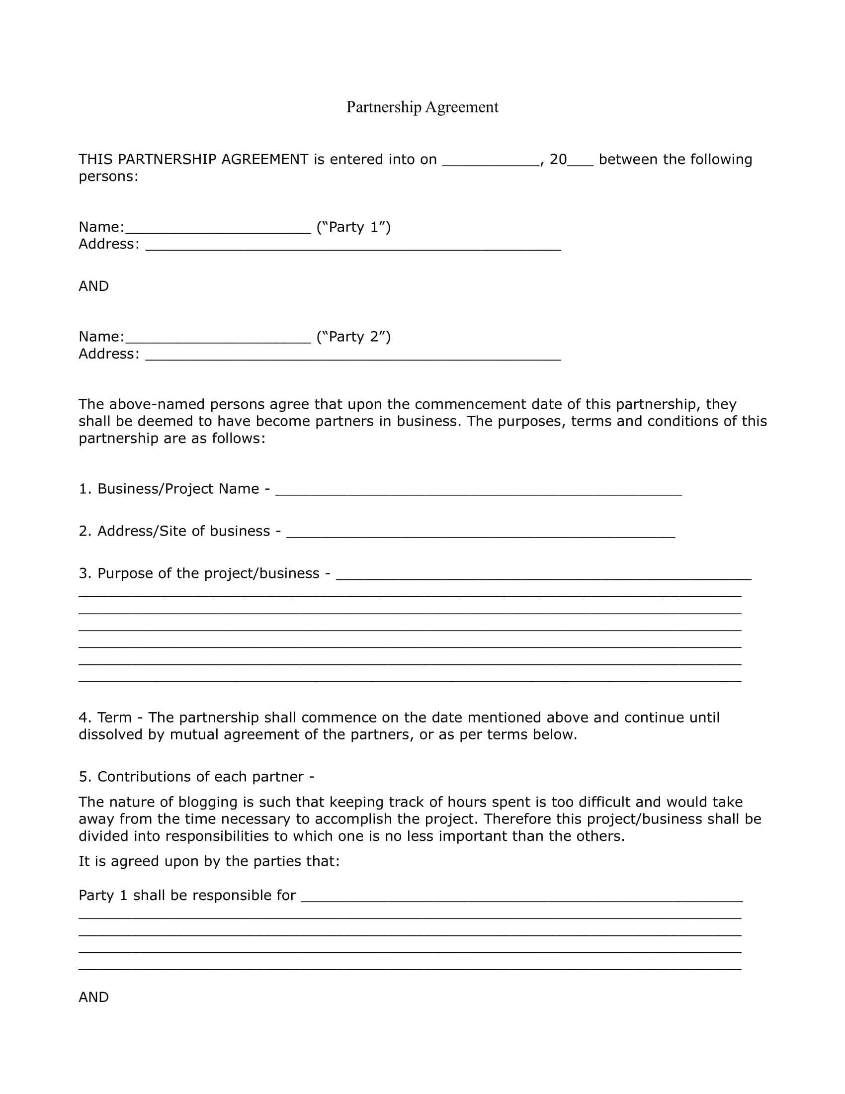 10+ 50/50 Partnership Agreement Templates Examples – Pdf With Regard To Contract For Business Partnership Template