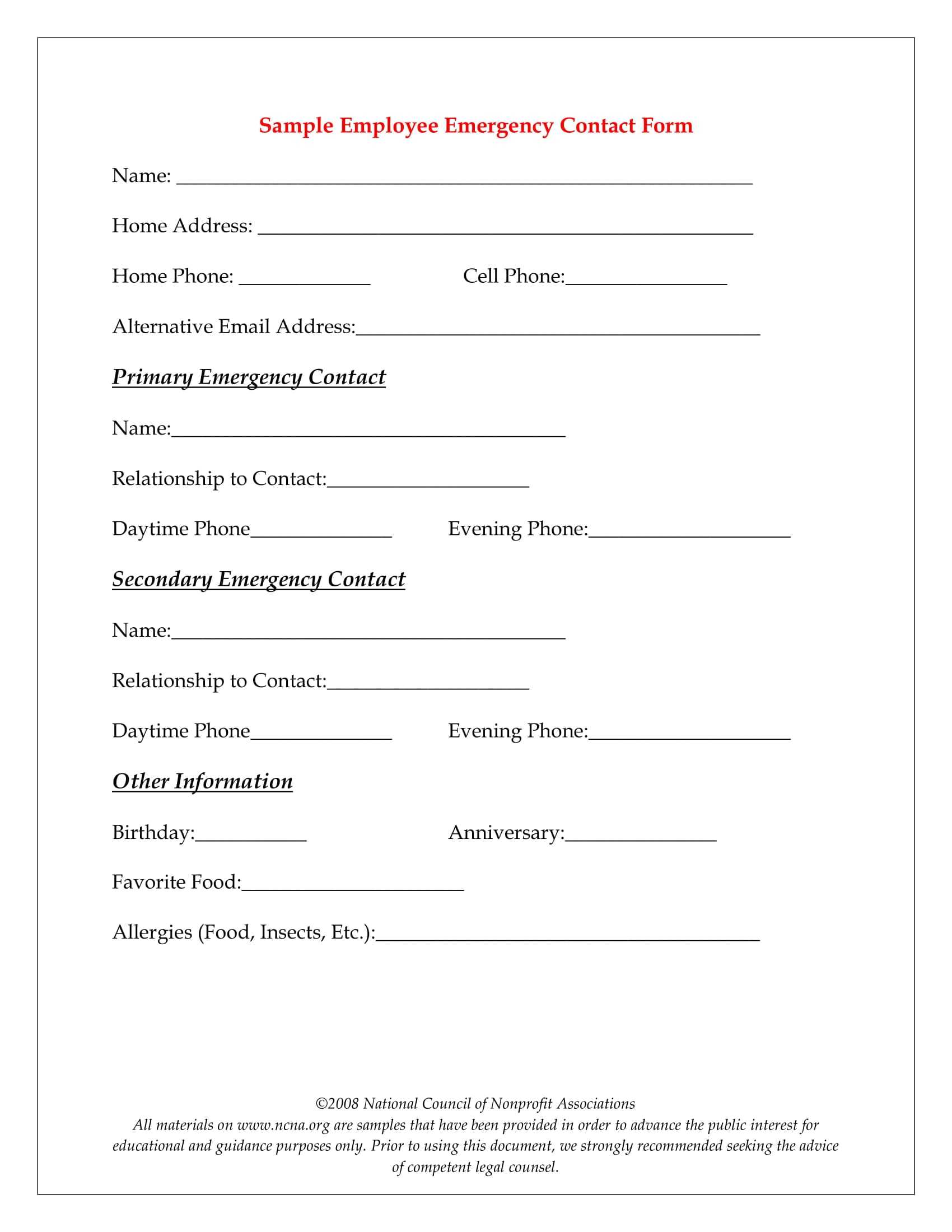 10+ Emergency Information Form Examples - Pdf | Examples Throughout Emergency Contact Card Template