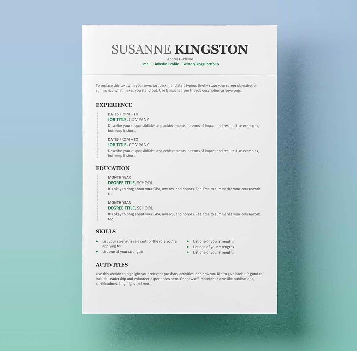 11 Free Professional Resume Templates Microsoft Word Format With Regard To Free Resume Template Microsoft Word