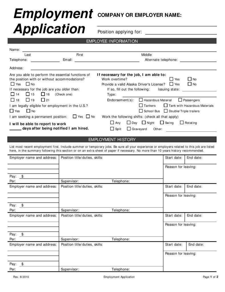 14+ Employment Application Form – Free Samples, Examples With Employment Application Template Microsoft Word