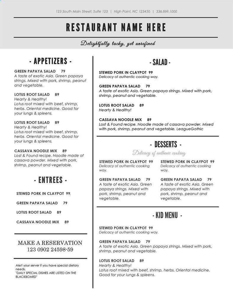 16+ Black And White Menu Designs & Templates – Psd, Ai Throughout Free Cafe Menu Templates For Word