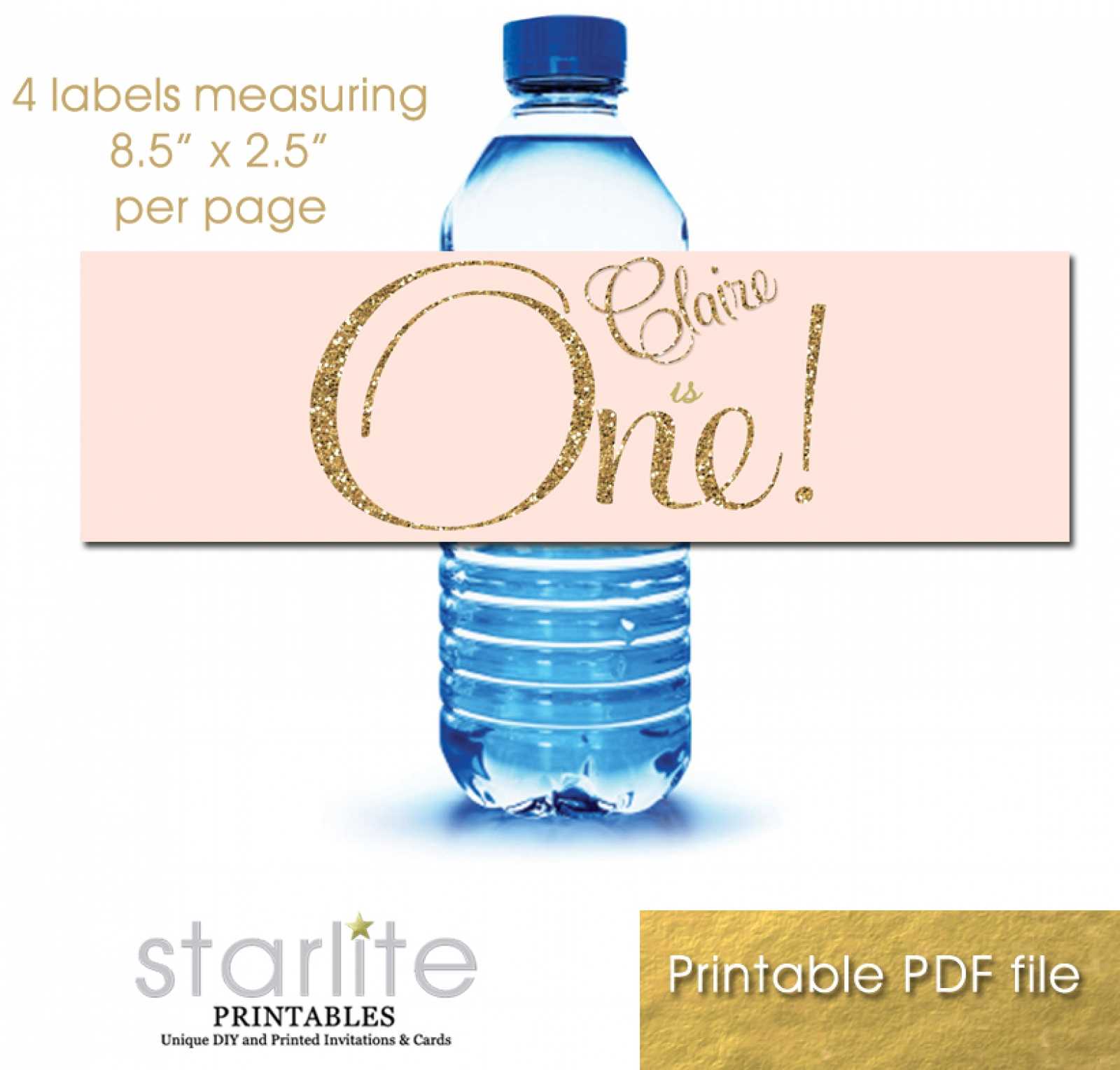 1St Birthday Blush Pink Gold Glitter, Printable Water Bottle Labels –  Digital Diy Within Diy Water Bottle Label Template