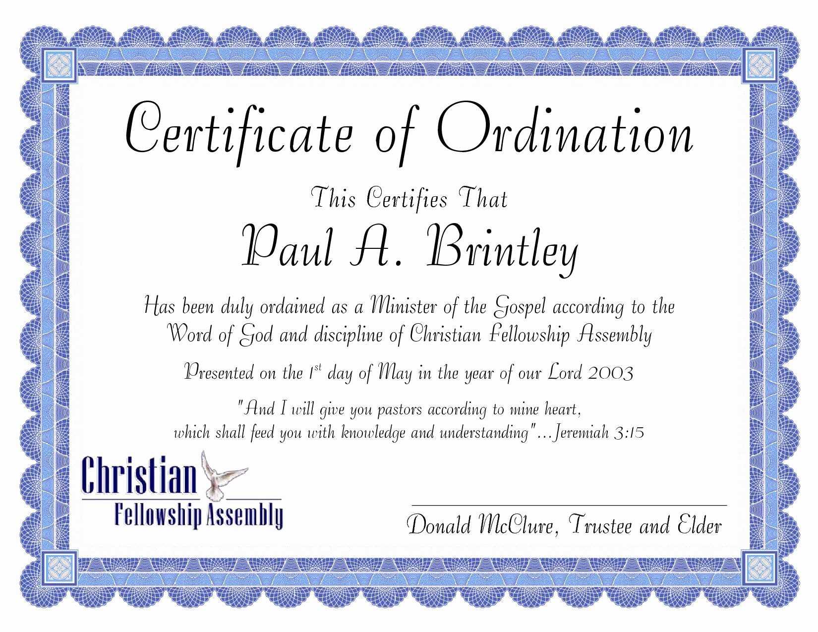 30 Fresh Minister License Certificate Template Pictures With Free Ordination Certificate Template