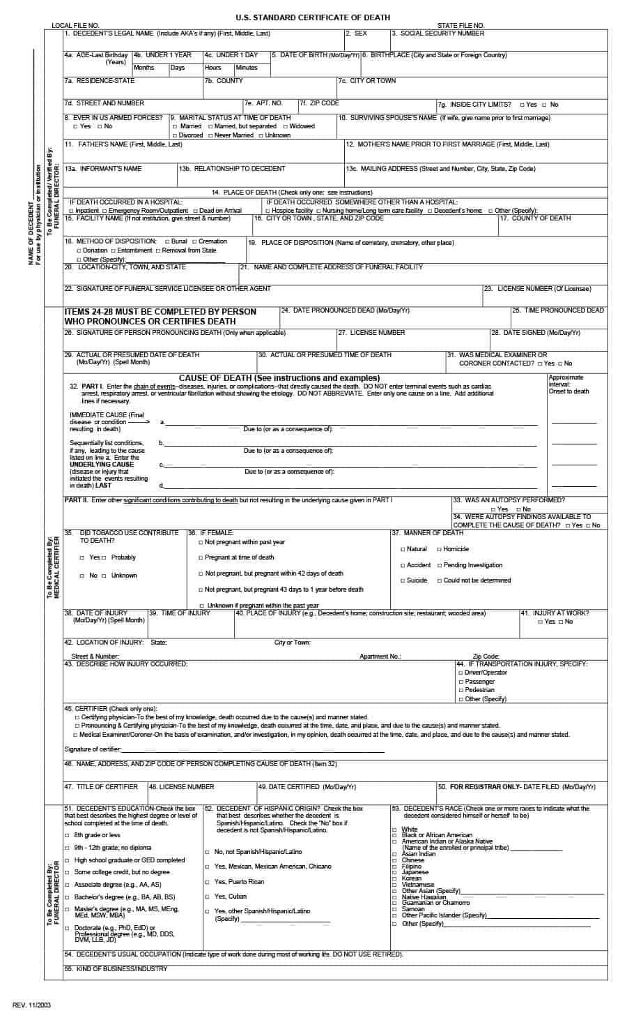 37 Blank Death Certificate Templates [100% Free] ᐅ Template Lab Regarding Fake Death Certificate Template