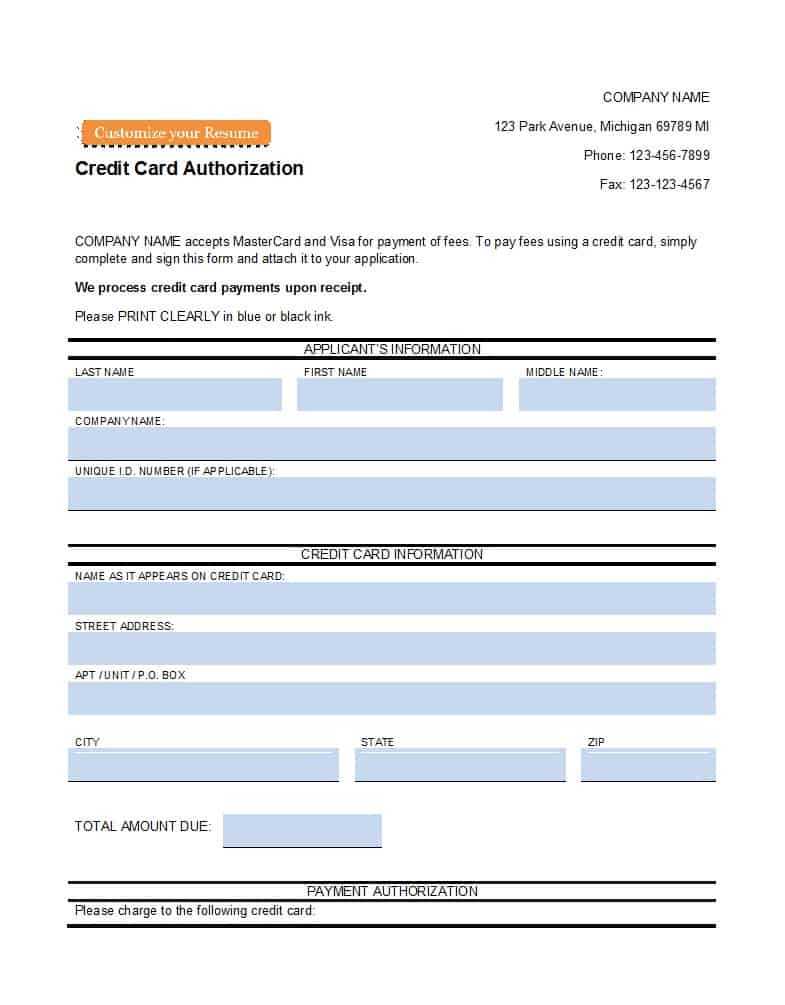 41 Credit Card Authorization Forms Templates {Ready To Use} With Credit Card Template For Kids