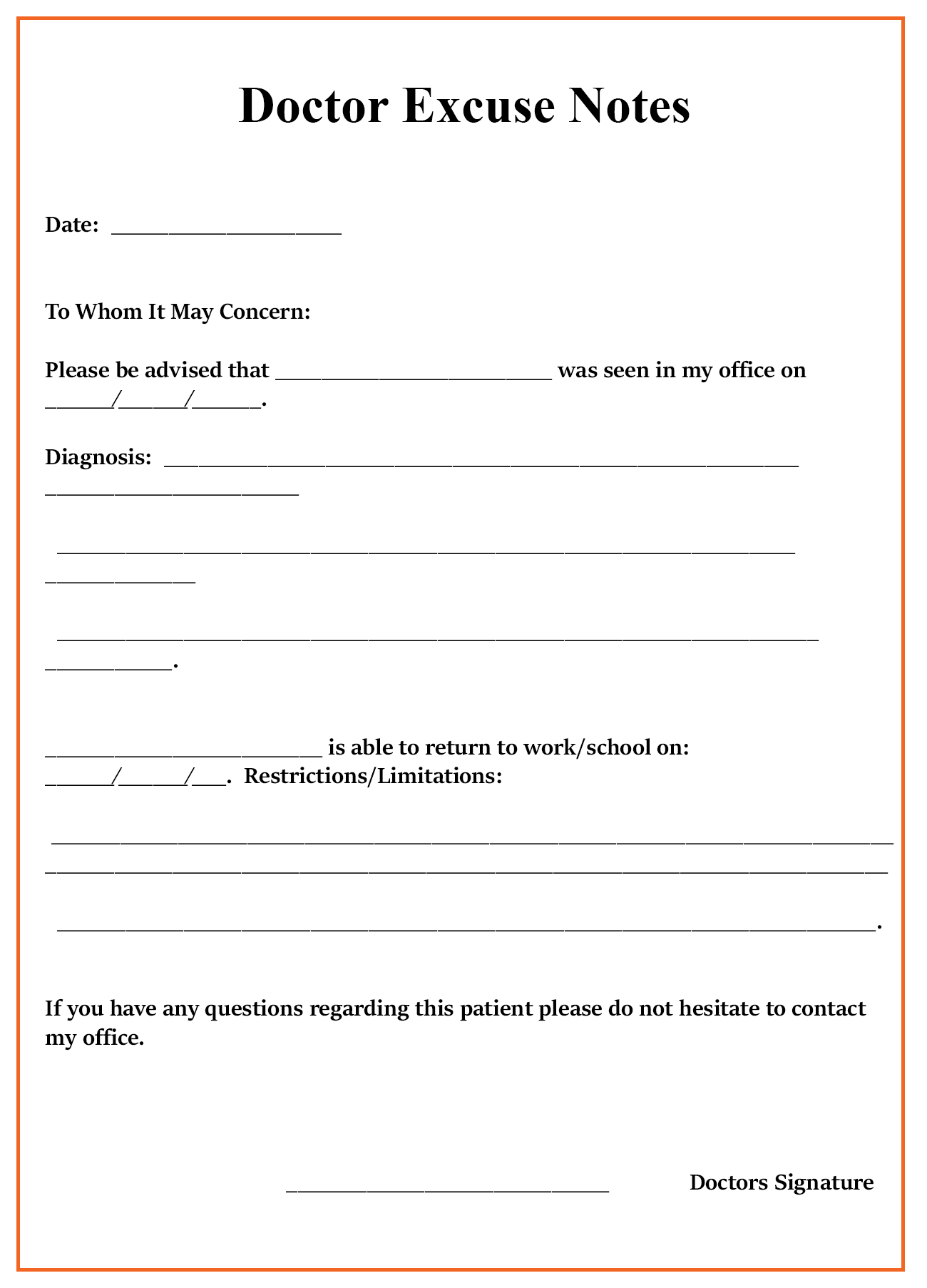 4+❤️free Sample Of Doctor's Excuse Note Templates With Dr Notes Templates