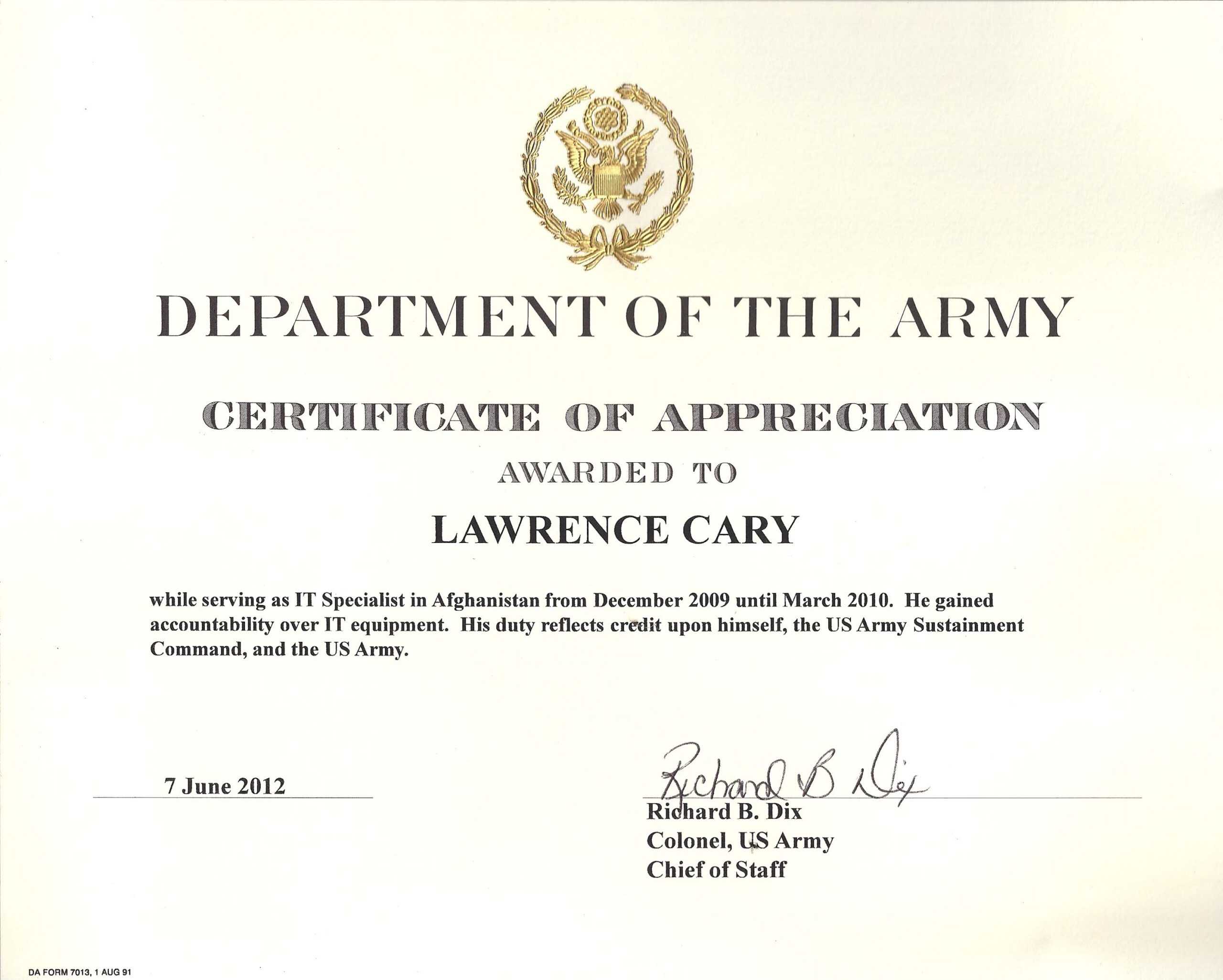 6+ Army Appreciation Certificate Templates – Pdf, Docx Regarding Formal Certificate Of Appreciation Template