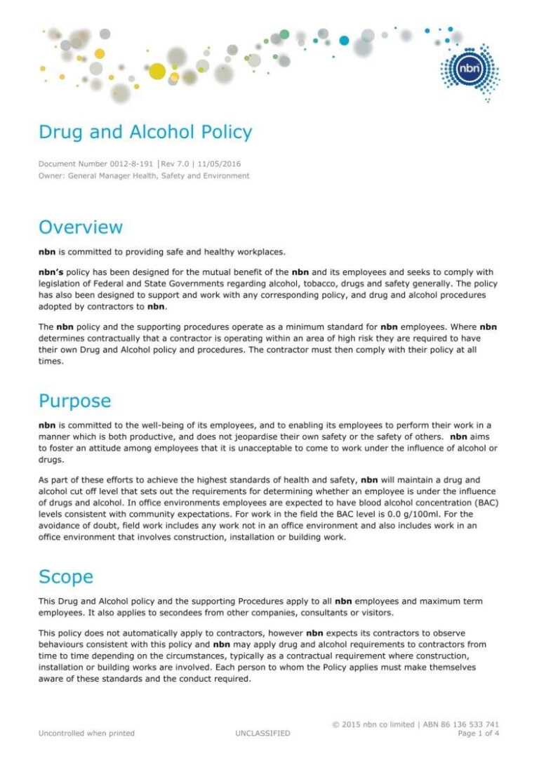 6 Drug Alcohol Policy Templates Pdf Doc Free Pertaining To Drug 