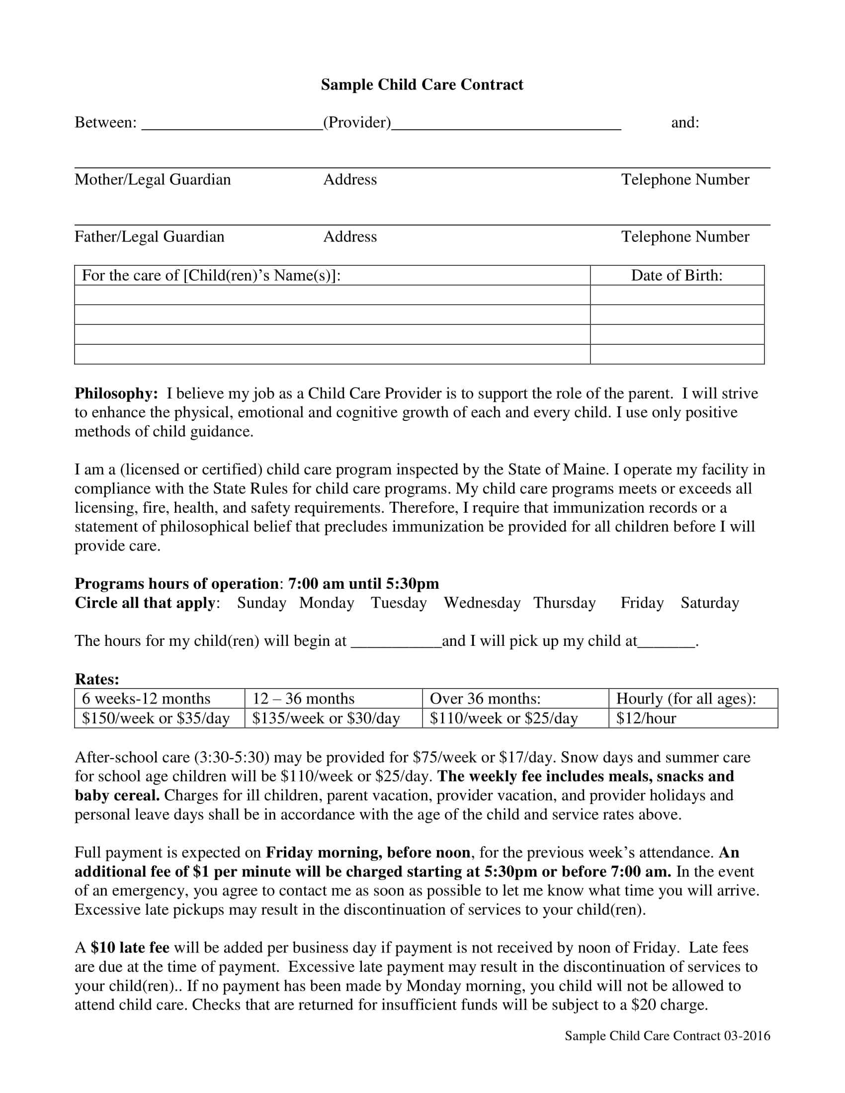 8+ Child Care Contract Example Templates – Docs, Word, Pages Throughout Daycare Contract Template