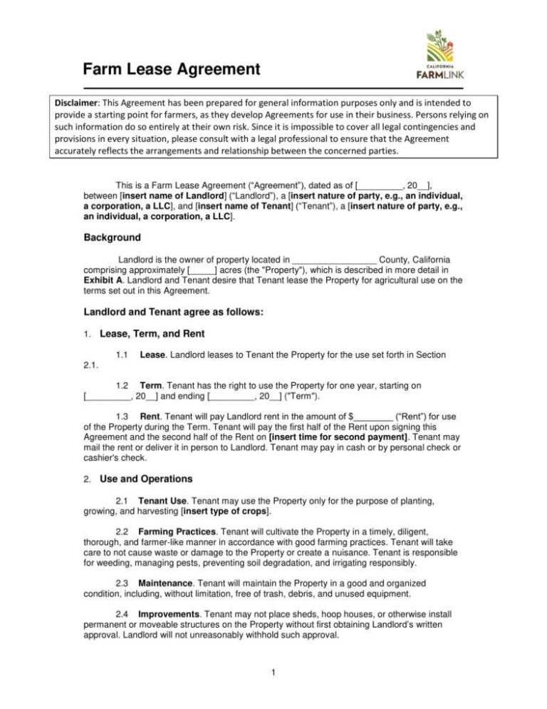 8+ Farm Lease Agreement Templates Pdf, Word Free intended for Farm